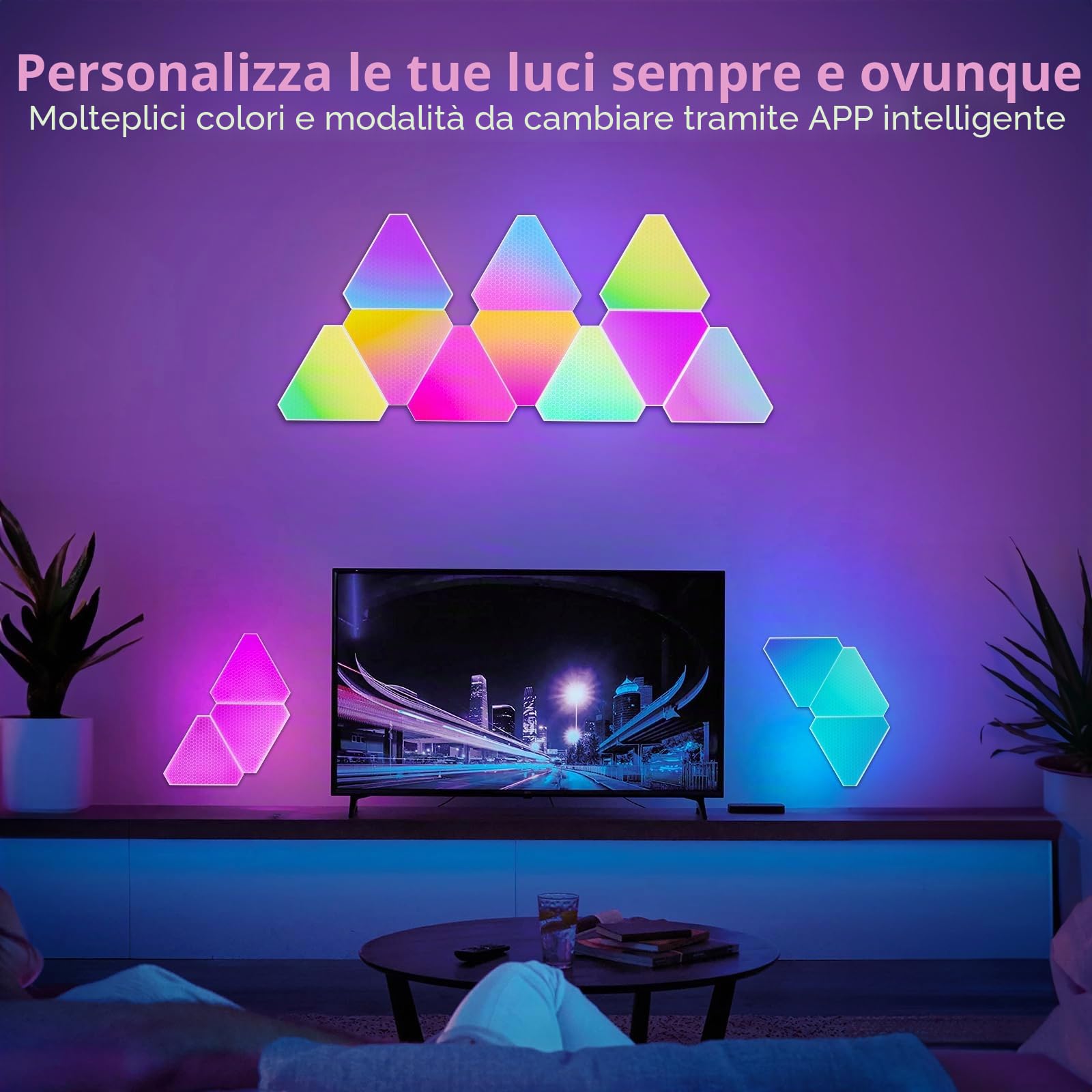 Pannelli LED Luci Triangolari Parete - 6pcs Smart RGBIC Pannelli Luminosi Lampada da Parete Interni Design - Gaming Accessori Light Sincronia Musica Componibili Luce per Stanza Wall
