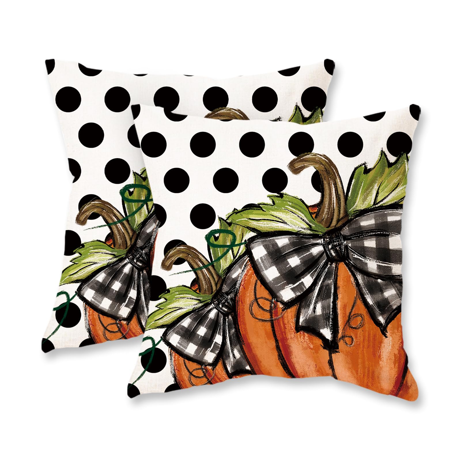 TAJWEFall Pumpkin Pillow Covers 18x18 Set of 2 Autumn Thanksgiving Farmhouse Dots Outdoor Decorative Cushion Cases for Sofa Couch Home Decorations