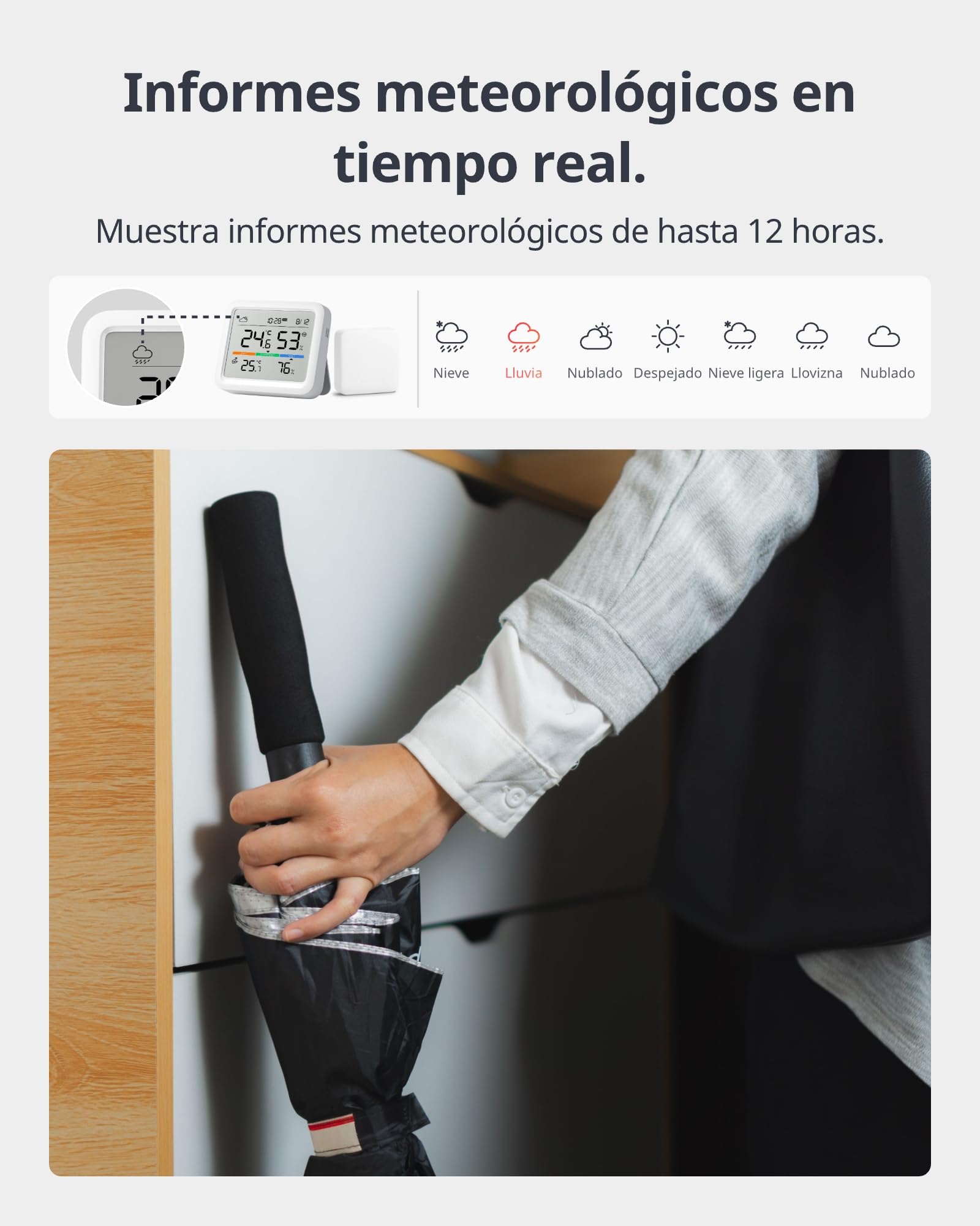 SwitchBot WiFi & Bluetooth Estación Meteorológica para Hogar Sensor Exterior Inalámbrico, Monitor Temperatura/Humedad con Fecha y Previsión Meteorológica, 120m Bluetooth