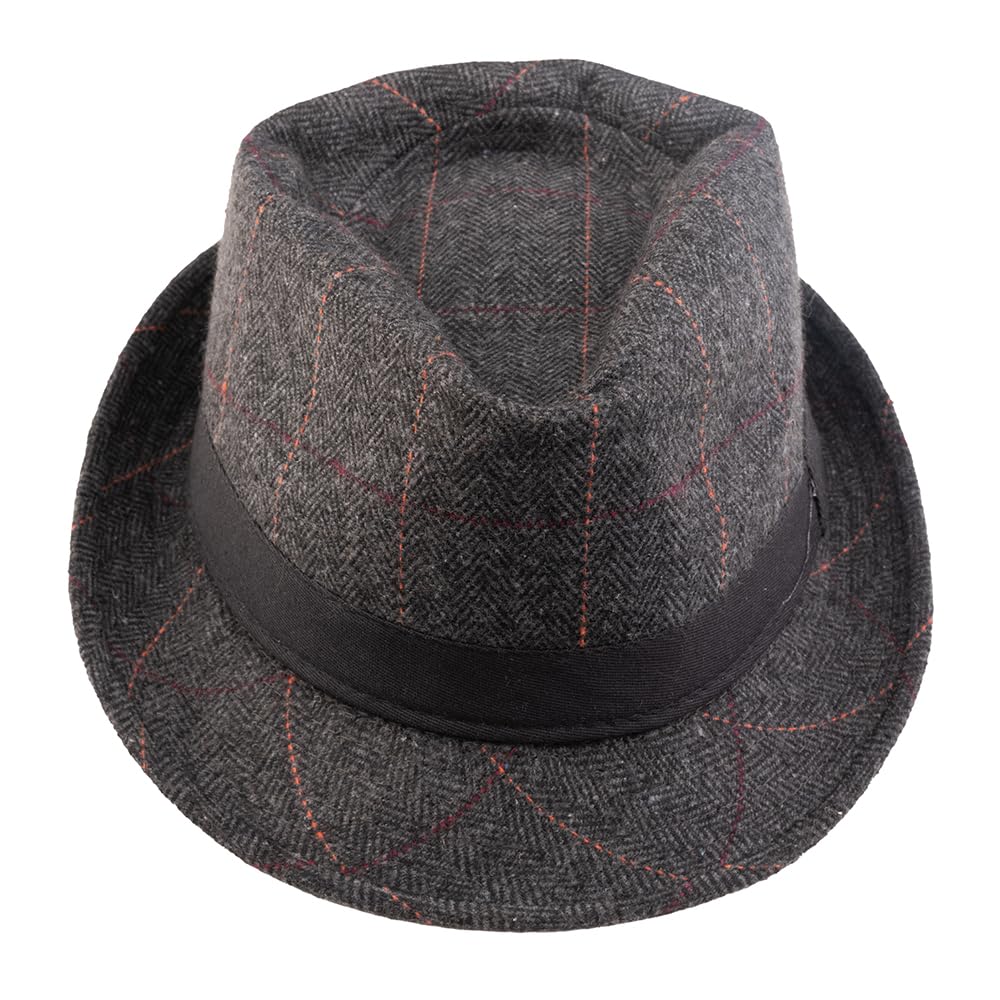 the tie hub Dark Grey Woven Fedora Hat for Men Wide Brim Felt Hat-picture-31