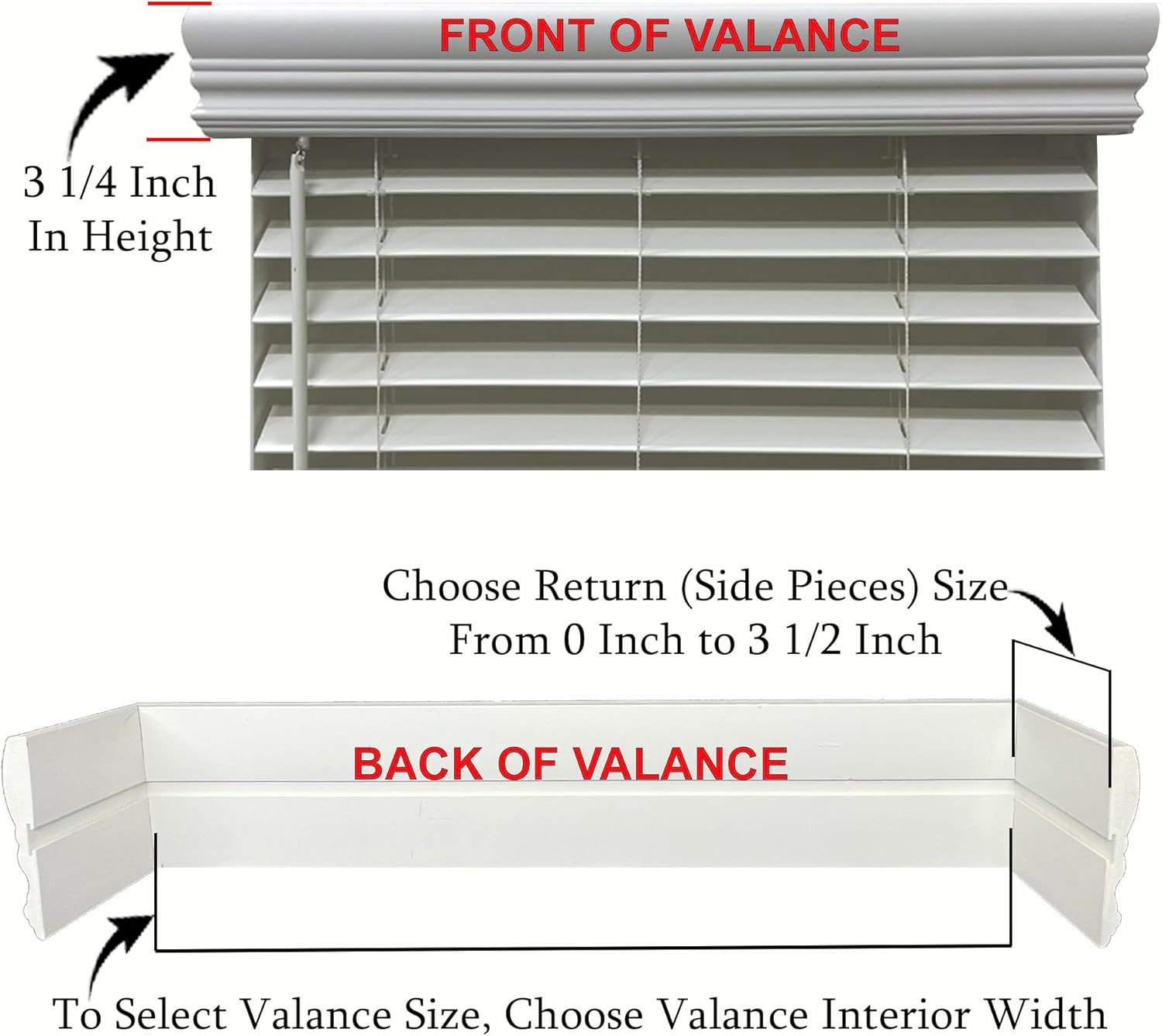 Faux Wood Blinds Valance for Horizontal and Venetian Blinds (Hidden Valance Clips Included). Inside or Outside Mount - Custom Made to Your Size (Color: White) - Royal Crown Cornice