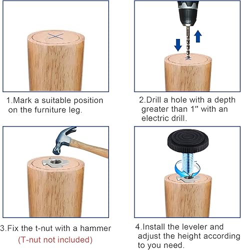 Miniatura 5 de 8 niveladores de muebles de rosca M6 ajustables roscados, niveladores ajustables para patas atornilladas para muebles, nivelación deslizante para