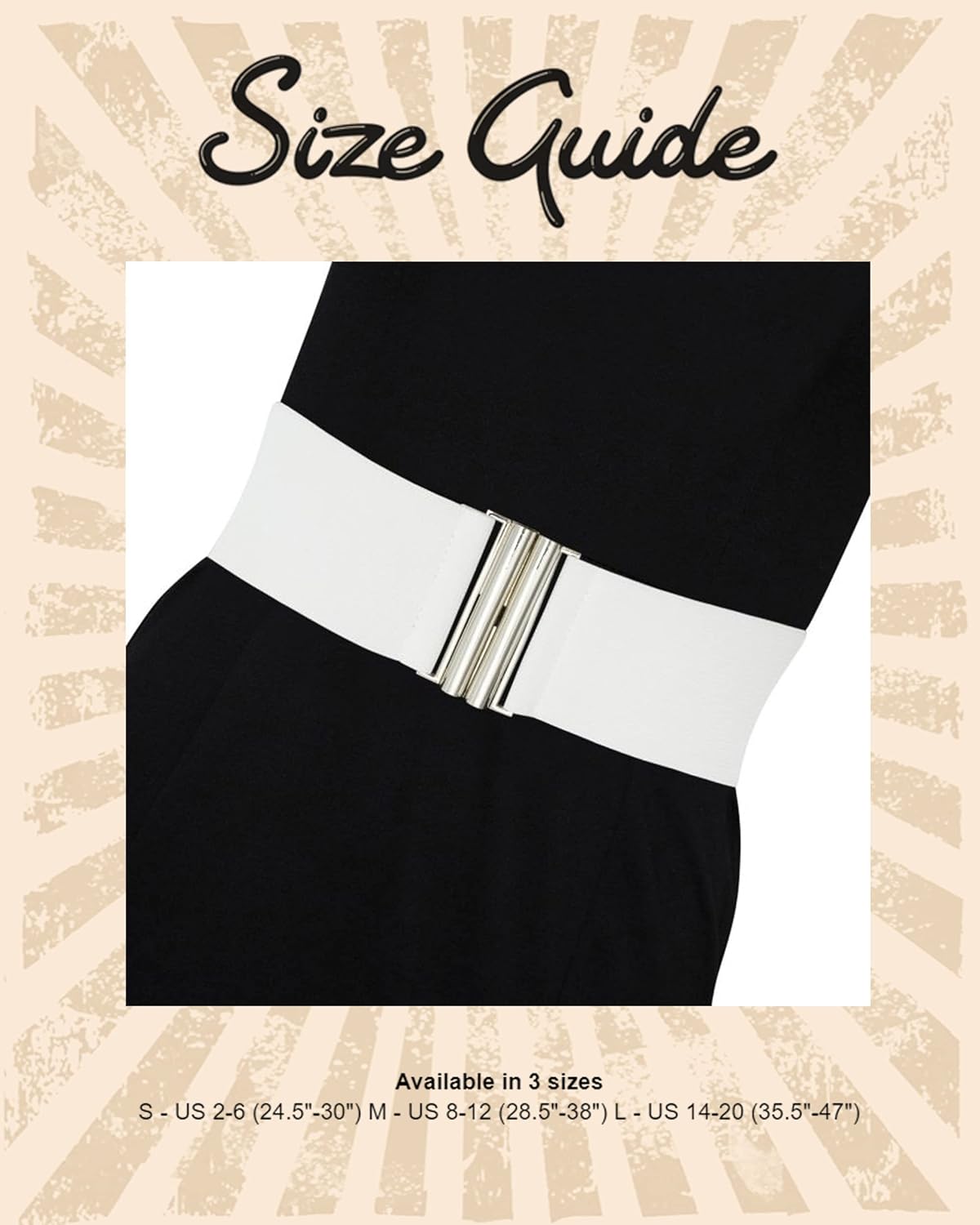 Ro Rox Florence Vintage Belt | Elasticated Belts For Women | Nurse Retro 50s Style Wide Belt With Silver or Gold Buckle