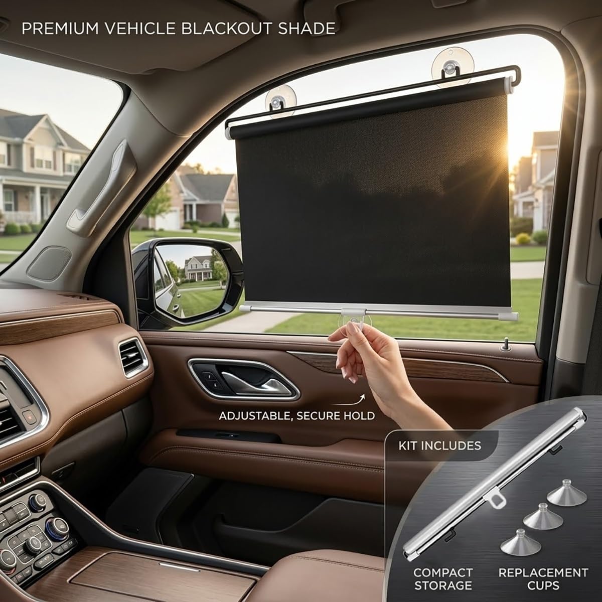 Persiana Enrollable con Ventosa Estor Enrollable Sin Taladrar, Cortinas Blackout Protección UV, Estores Temporales Portátiles, Cortina Opaca Reflectante para Baño Oficina Coche(65 A x 110 H cm)