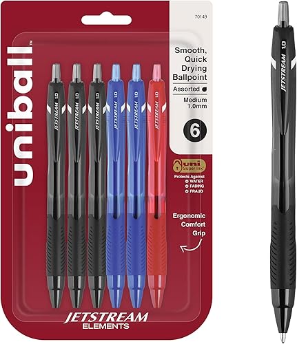 Uniball Jetstream Elements - Bolígrafo retráctil, mediano de 0.039 in, colores surtidos de tinta y barril, 6 unidades