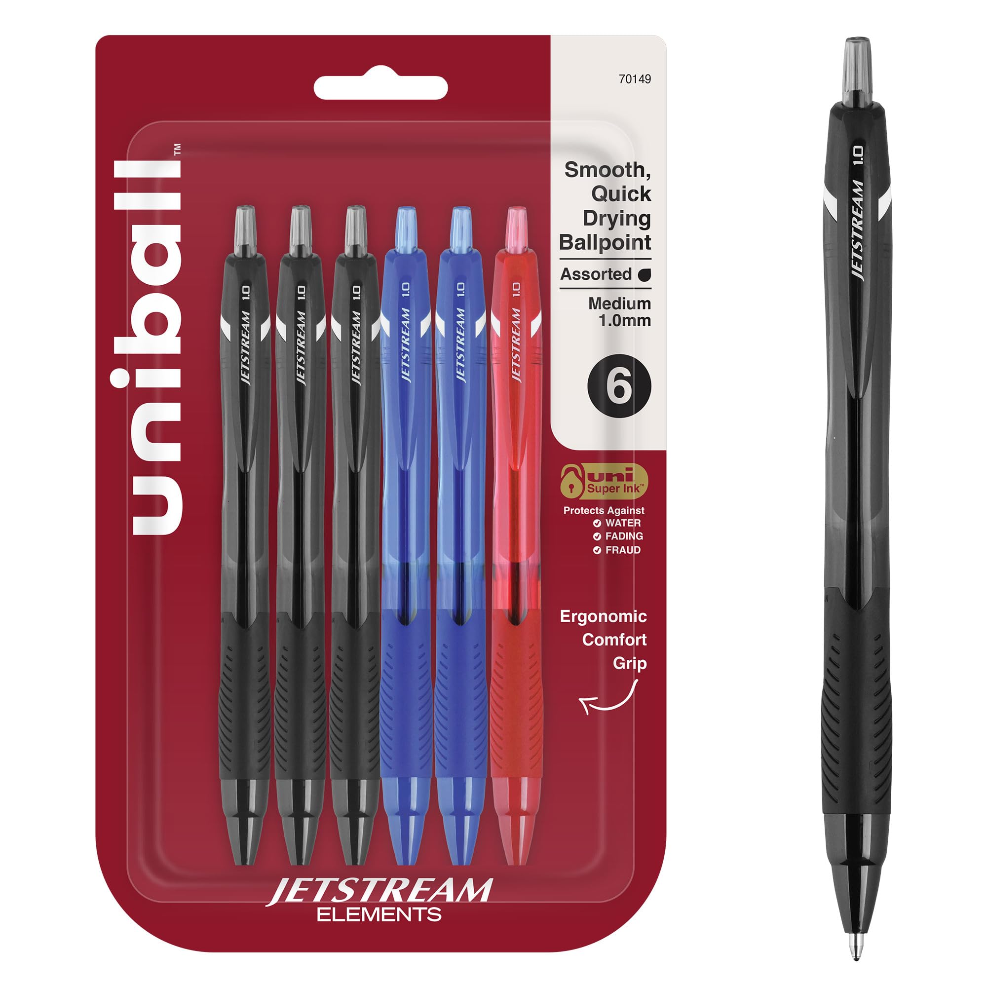 uni-balluniball Jetstream Elements Ballpoint Pens, Medium Point (1.0mm), Assorted Ink, 6 Pack