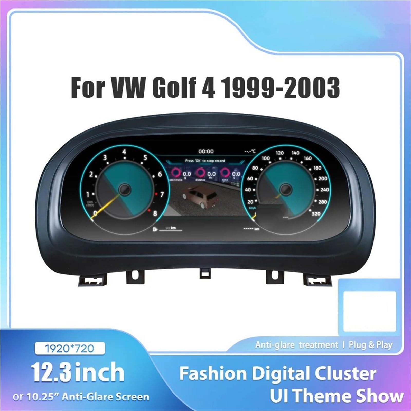 Cyfrowy miernik Do Golfa 4 1999-2003 Wyświetlacz Head Up | Panel Przyrządów Kokpit Prędkościomierz 12.3 Cal LCD Cyfrowa Deska Rozdzielcza