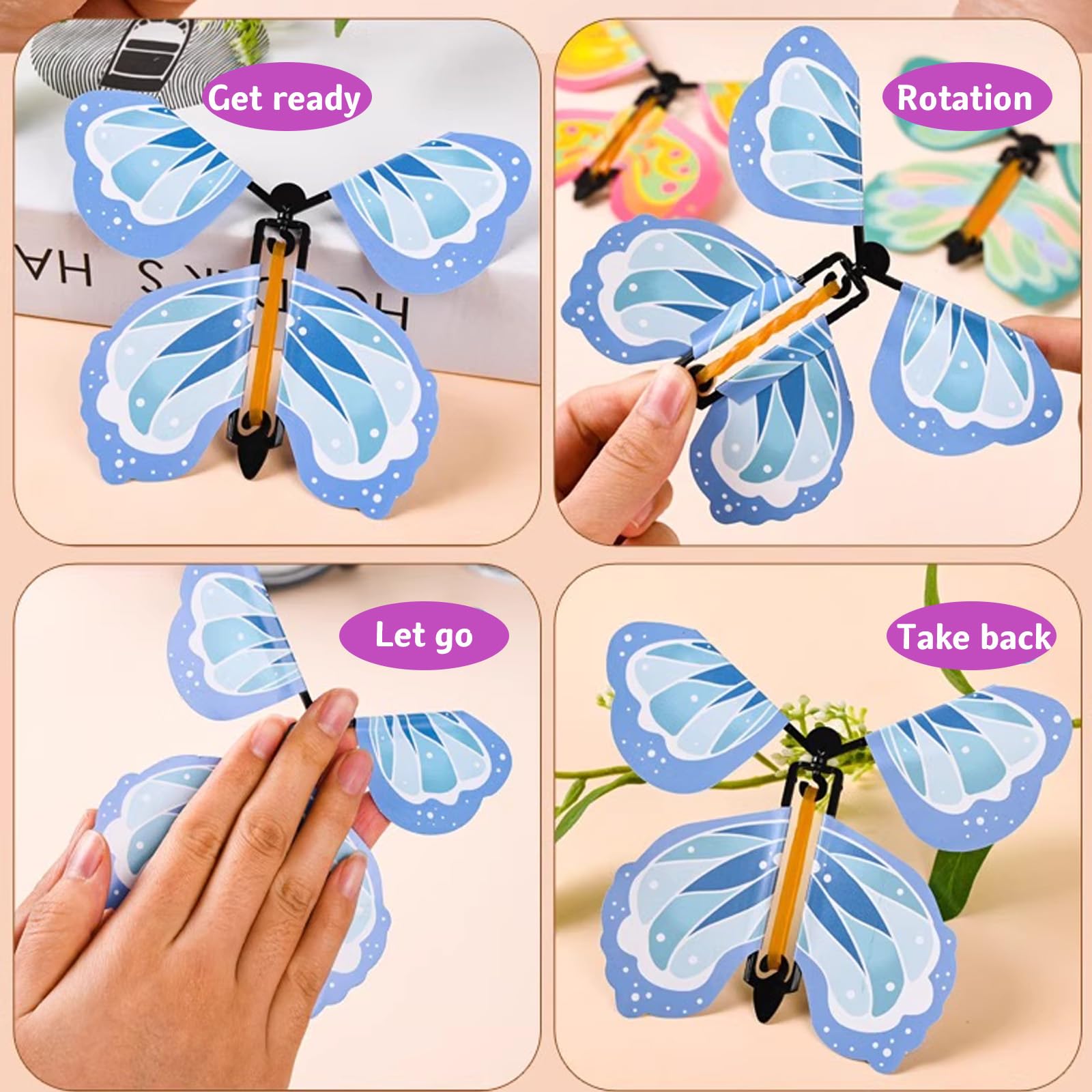 22Pcs Magic Flying Butterfly Toy Set, Hand-Spun Flight with Rubber Band, STEM Insect Lore Butterfly Garden Kit - Image 4