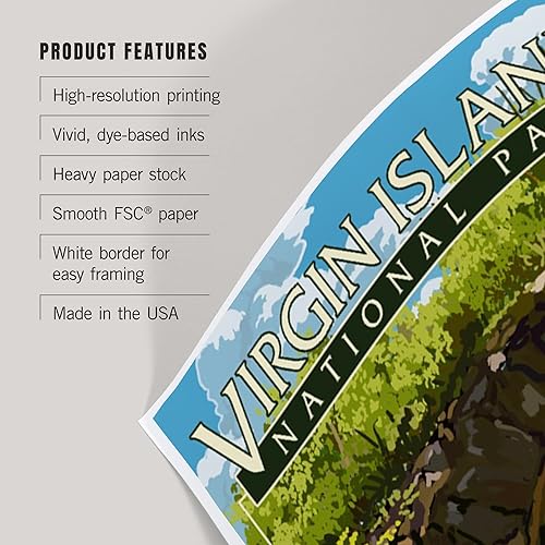 Miniatura 3 de Lantern Press 12x18 Inch Art Print, Virgin Islands National Park, US Virgin Islands, View from Ruins