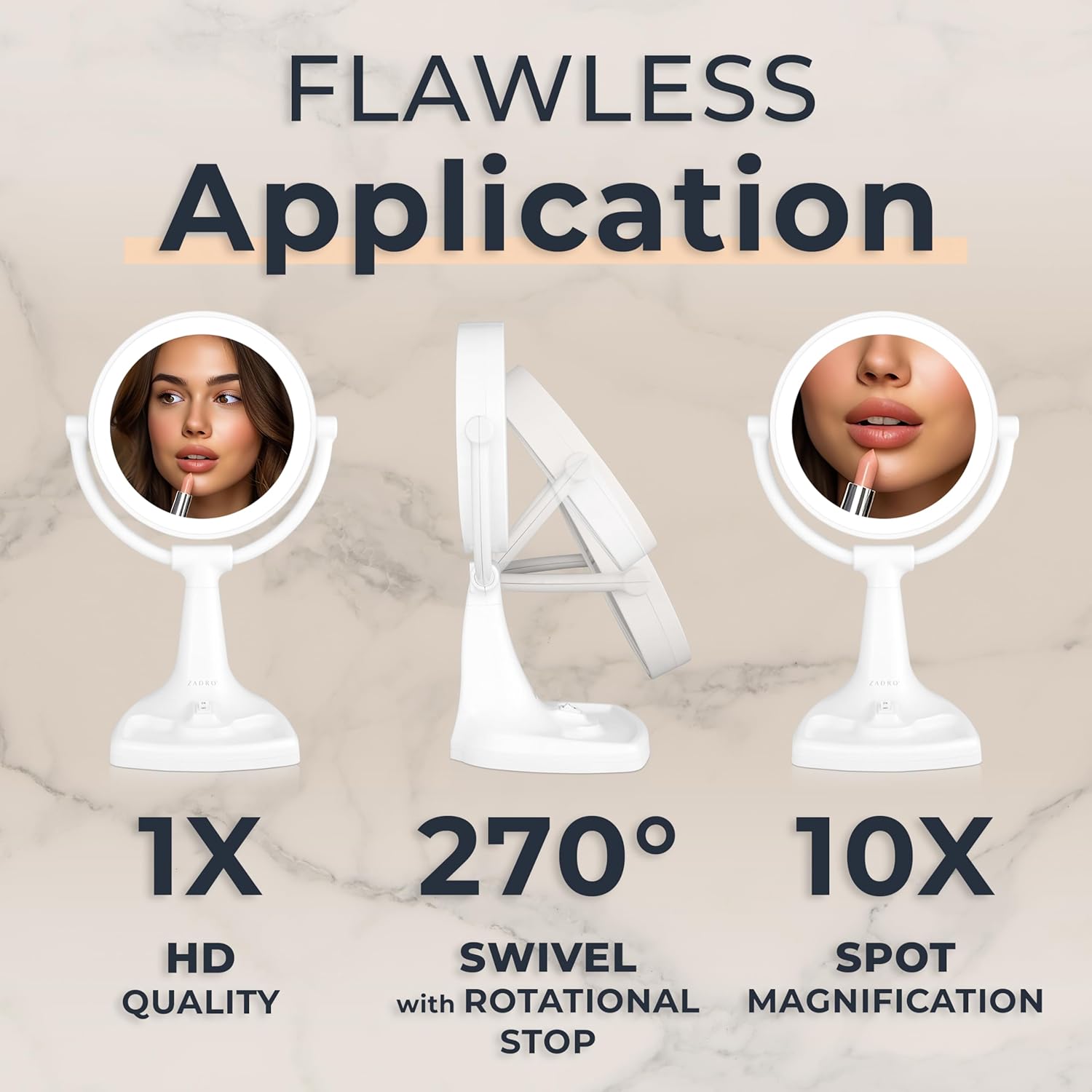 Zadro Eleganze 11" Max Bright Fluorescent Lighted Makeup Mirror with Magnification & Tray (Large | 17.5" x 11" | 10X/1X,White)