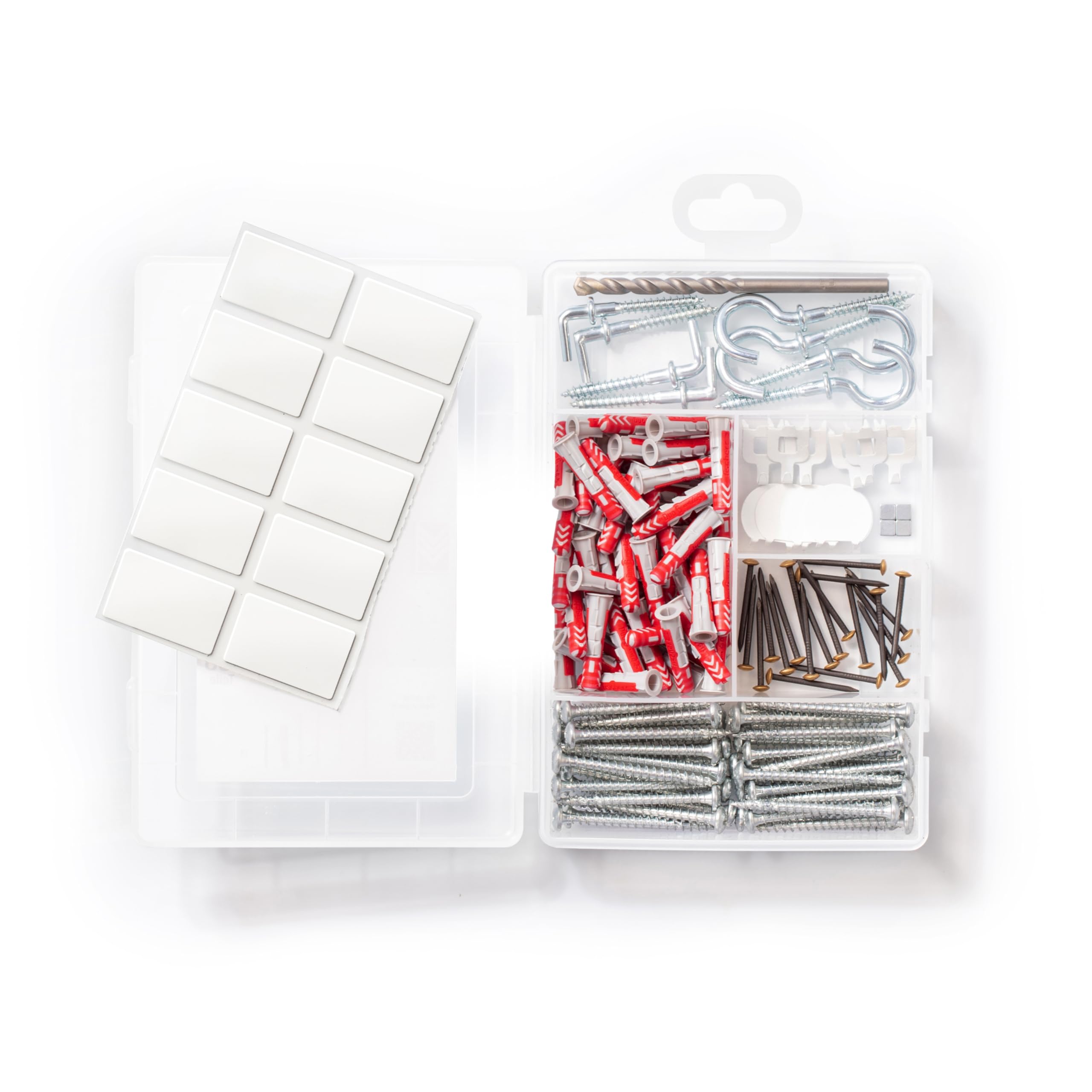 fischer EasyDIY - Caja decorativa con ganchos, tornillos, tacos y más, ideal para los entusiastas del bricolaje para fijar ideas creativas de decoración, juego preclasificado en caja de plástico, 141