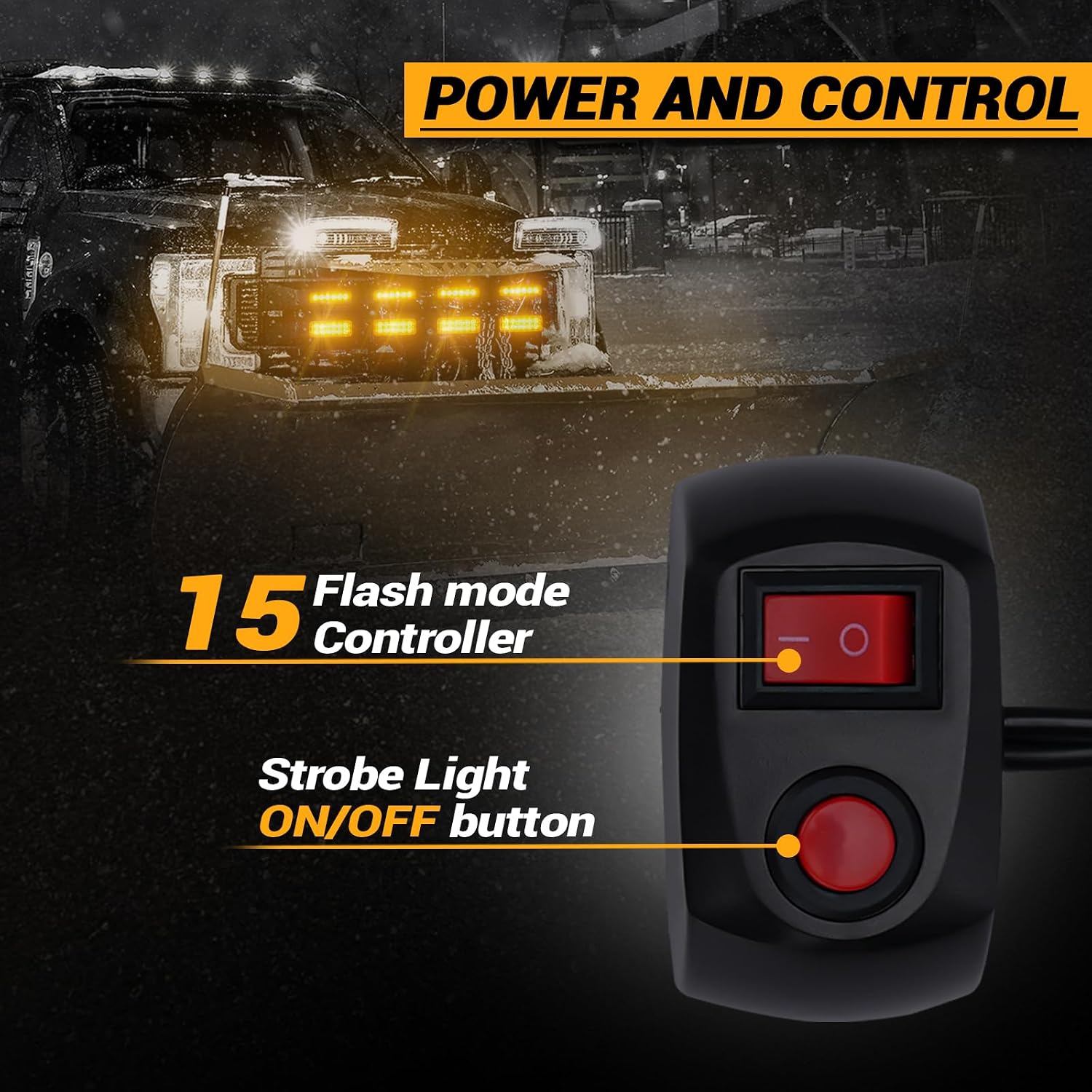 8-pcs Ultra Slim Amber White LED Emergency Flashing Warning Strobe Lights for Vehicles, Trucks, and Cars Sync Feature Surface-Mount Beacon Hazard Light with Controller and Wiring Harness