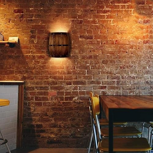 Miniatura 4 de Rustic Wood Barrel Wall Sconce Industrial Up Down Wall Light Vintage Farmhouse Brown Wooden Wall Fixtures for Bar Wine Cellar Living Room Dining
