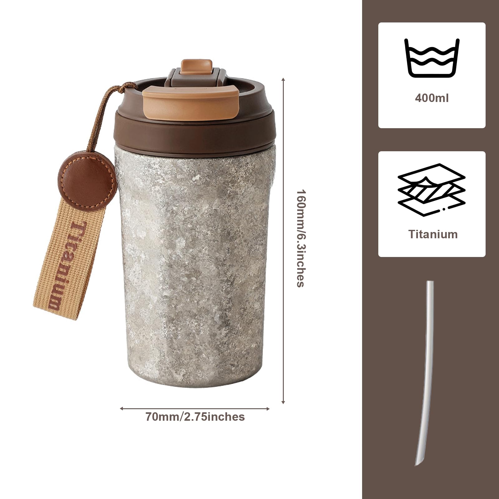 Titan Thermobecher mit Trinkhalm, 400 ml, Kaffeebecher to Go mit Deckel, vakuumisoliert & auslaufsicher, doppelwandiger Reisebecher für warme und kalte Getränke, Grün