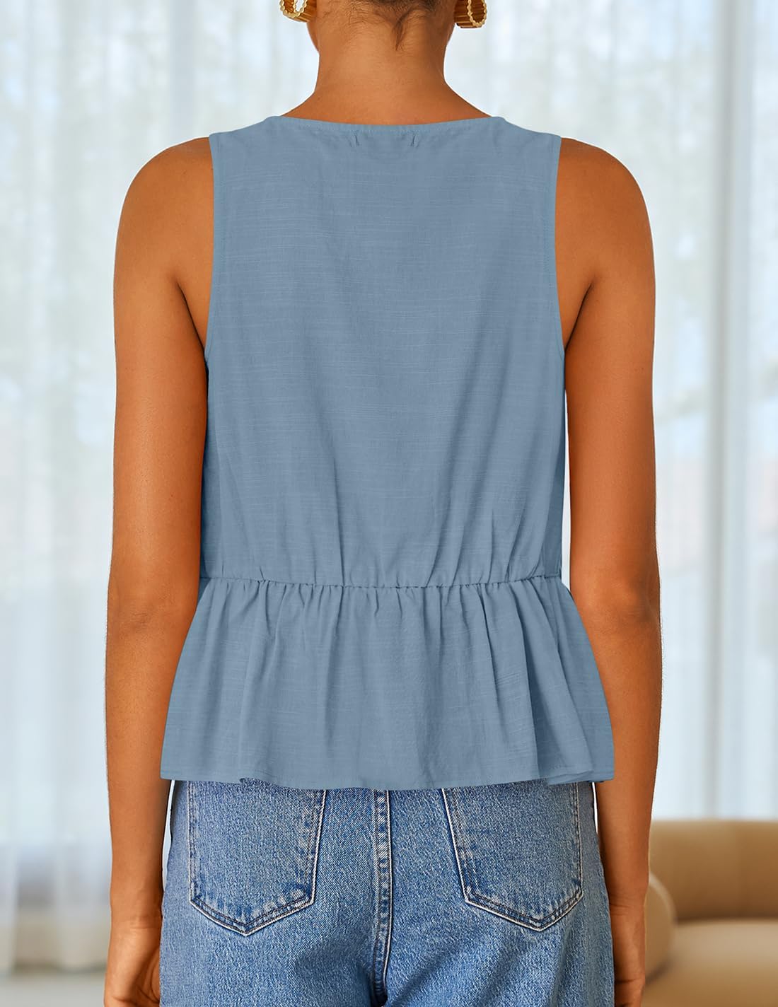 ZESICA Women's Summer Sleeveless Peplum Tank Tops 2026 Tie Front Crewneck Loose Flowy Ruffle Babydoll Going Out Shirts - Image 3