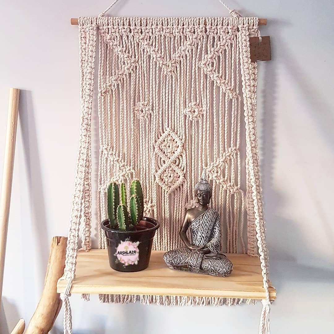 Macrame Wall Hanging Shelf | Shelf for Living Room | Macrame Shelf Two Tier | Large Macrame Shelf Wall Hanging Made of Cotton Rope | Boho Handmade Shelf [W15]