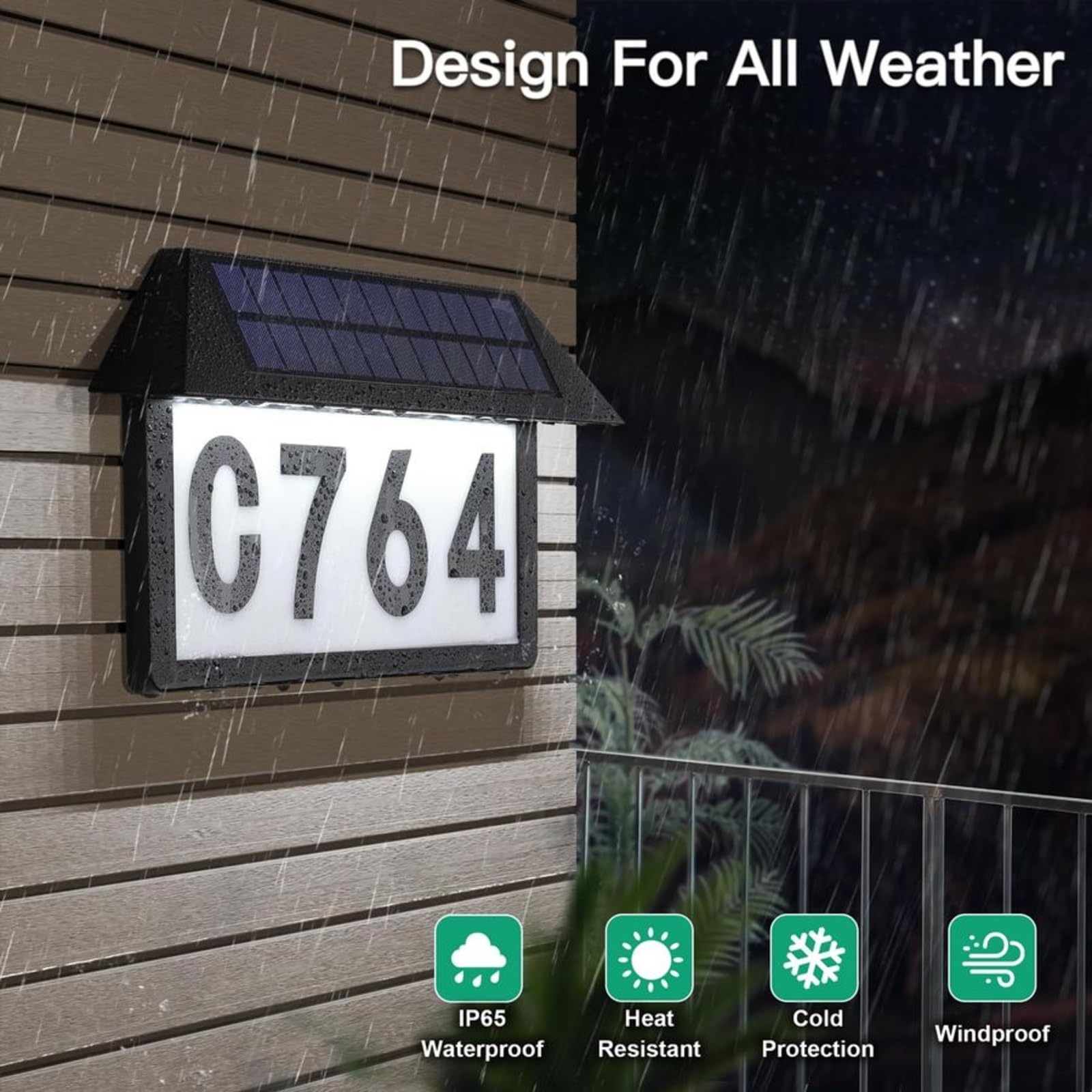 Número de Casa Solar, Señal de dirección solar con números casa LED Placa montaje en pared iluminada impermeable para hogar,jardín(2 Pack)