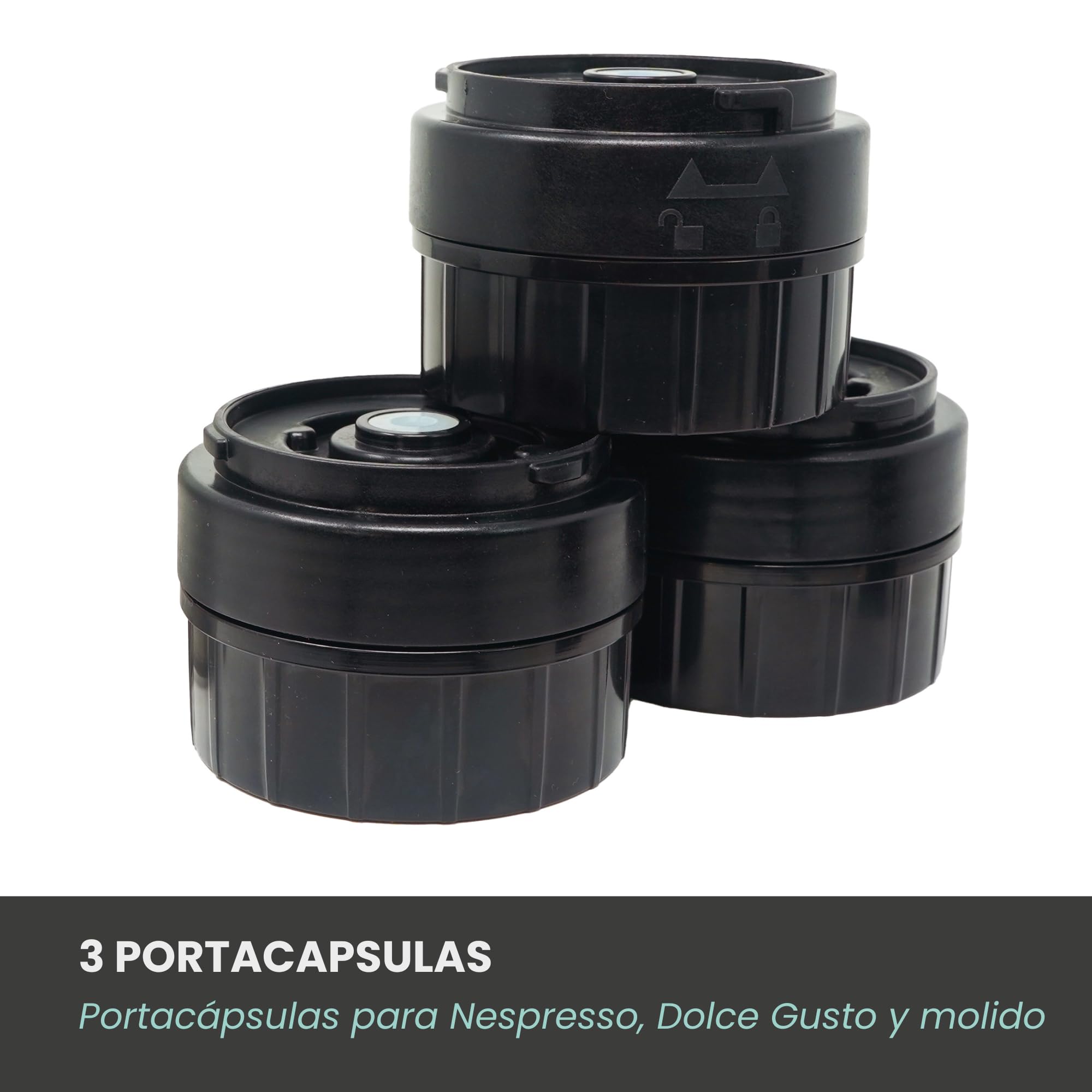 Jocca – Cafetera Portátil 3 en 1 | Compatible con Cápsulas Nespresso, Dolce Gusto y Café Molido | 15 Bares, Batería 2600mAh, Calentador 100W, USB-C, 100ml, Café Caliente en 8 Minutos