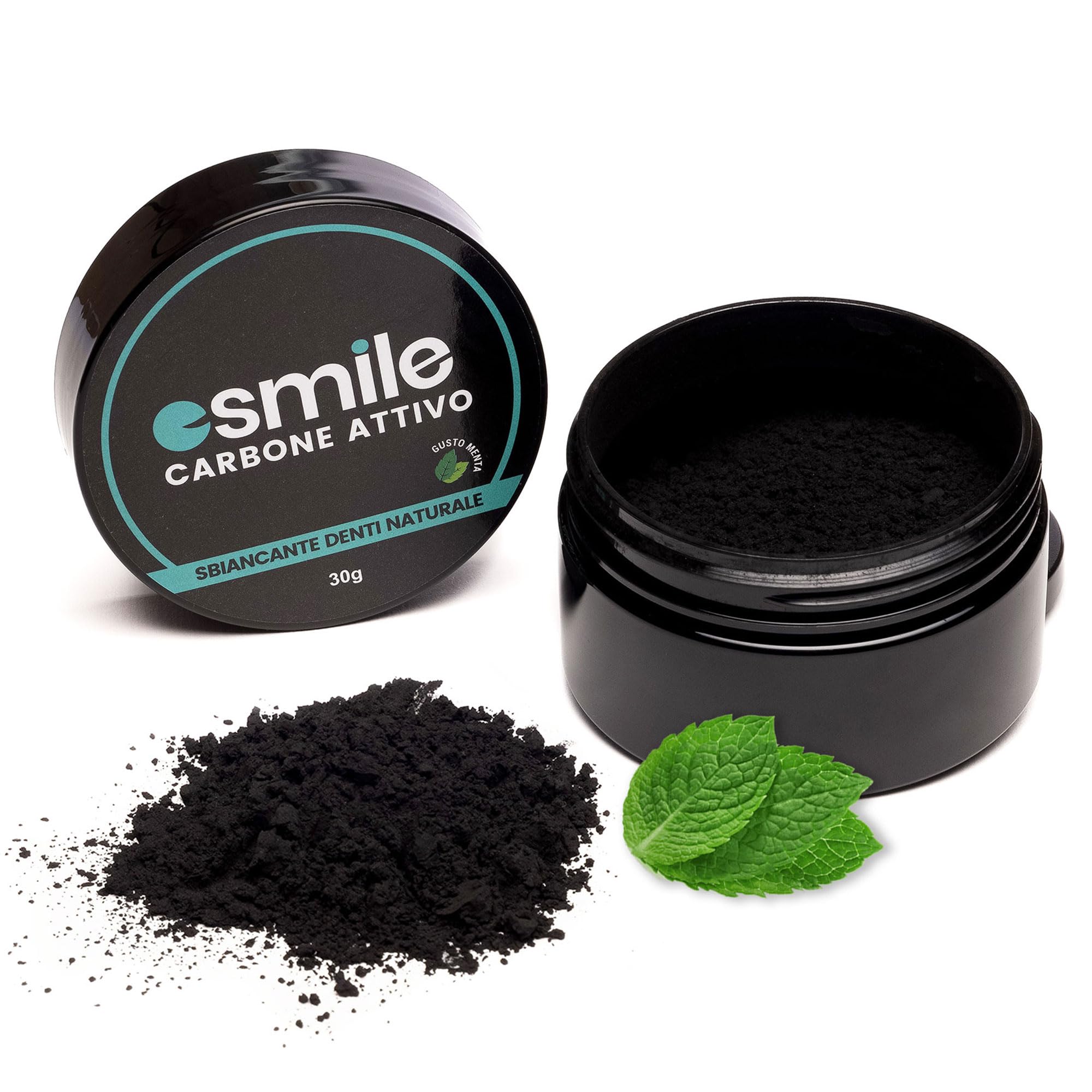 ESMILE Polvere Sbiancante Denti Immediato - Carbone Attivo Naturale al gusto di Menta per uno Sbiancamento Professionale - Pasta per Denti Bianchi (-, Carbone Attivo)
