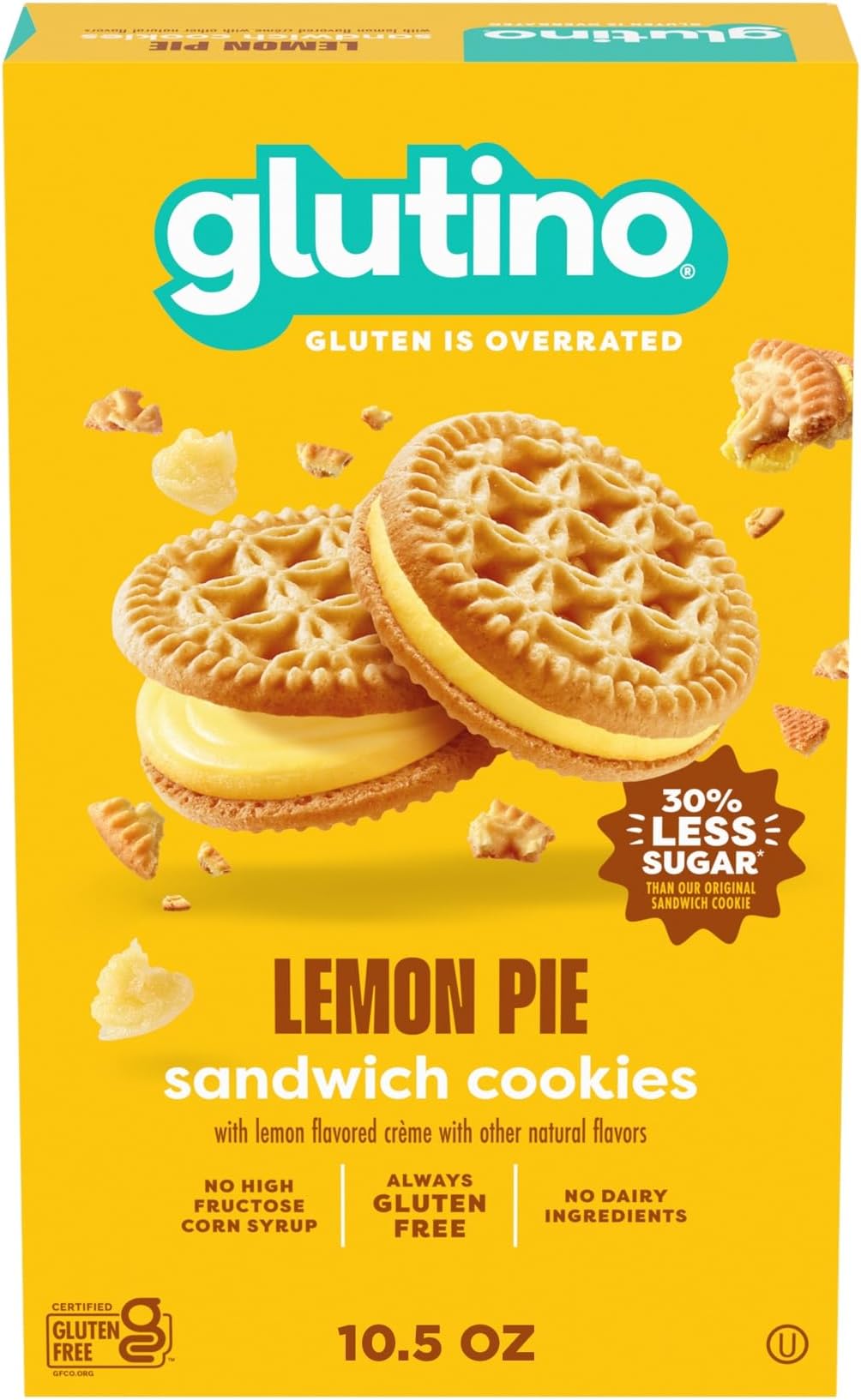 Glutino Gluten Free Lemon Pie Flavored Sandwich Cookies, Gluten Free Snacks, 10.5 oz.