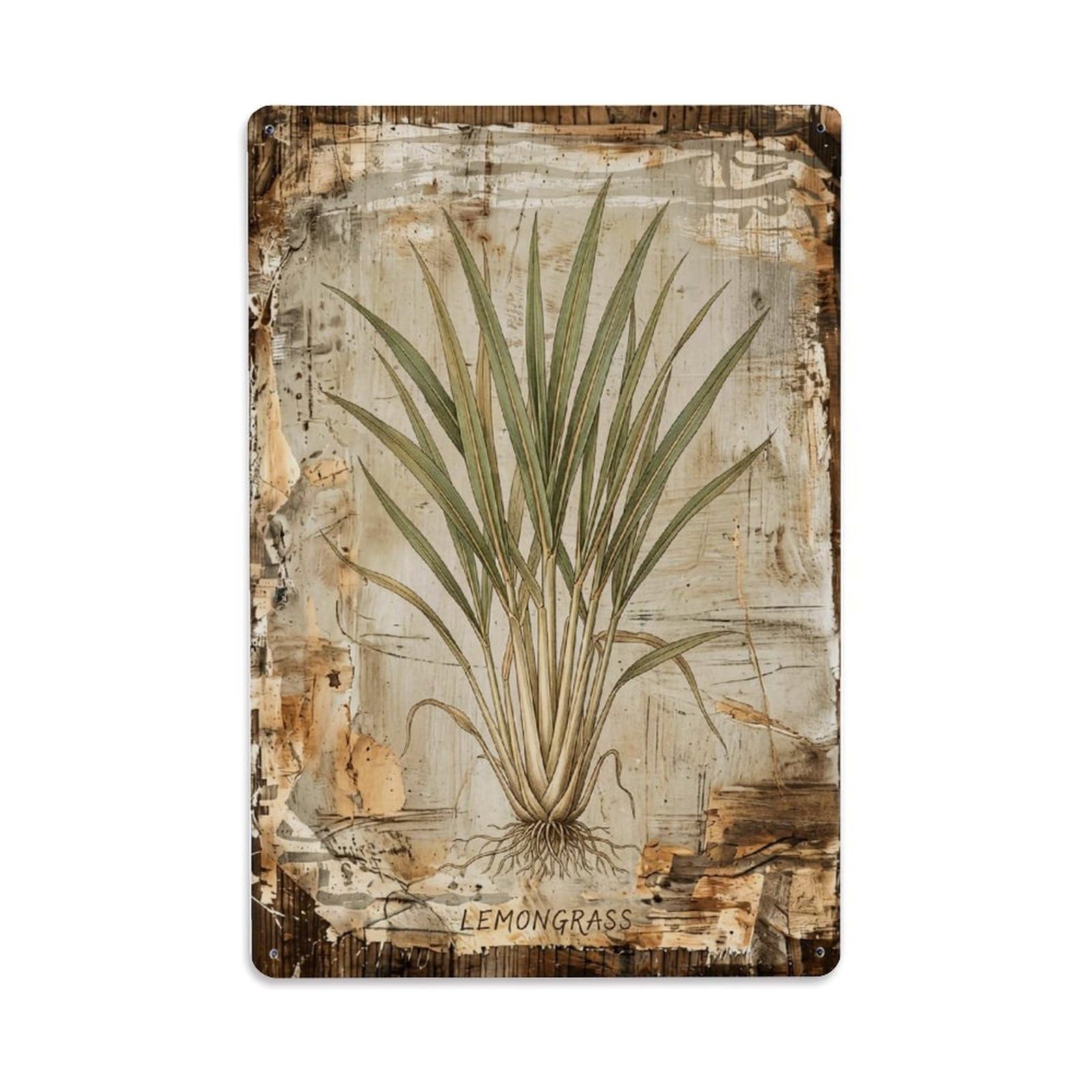 Fqnyr Style Lemongrass Botanical Vintage Metal Tin Sign Plaque Wall Decor For Cafe, Club Bar, Office, Home Garden Metal Poster 8X12inch