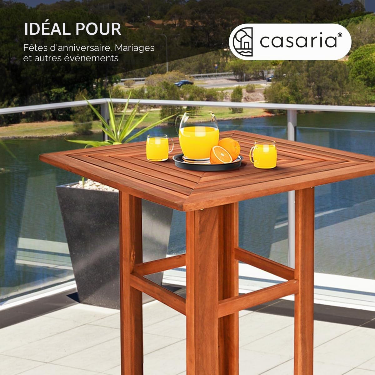 Casaria Ensemble Table de Bar et 2 tabourets Bois Haute avec chaises Jardin terrasse