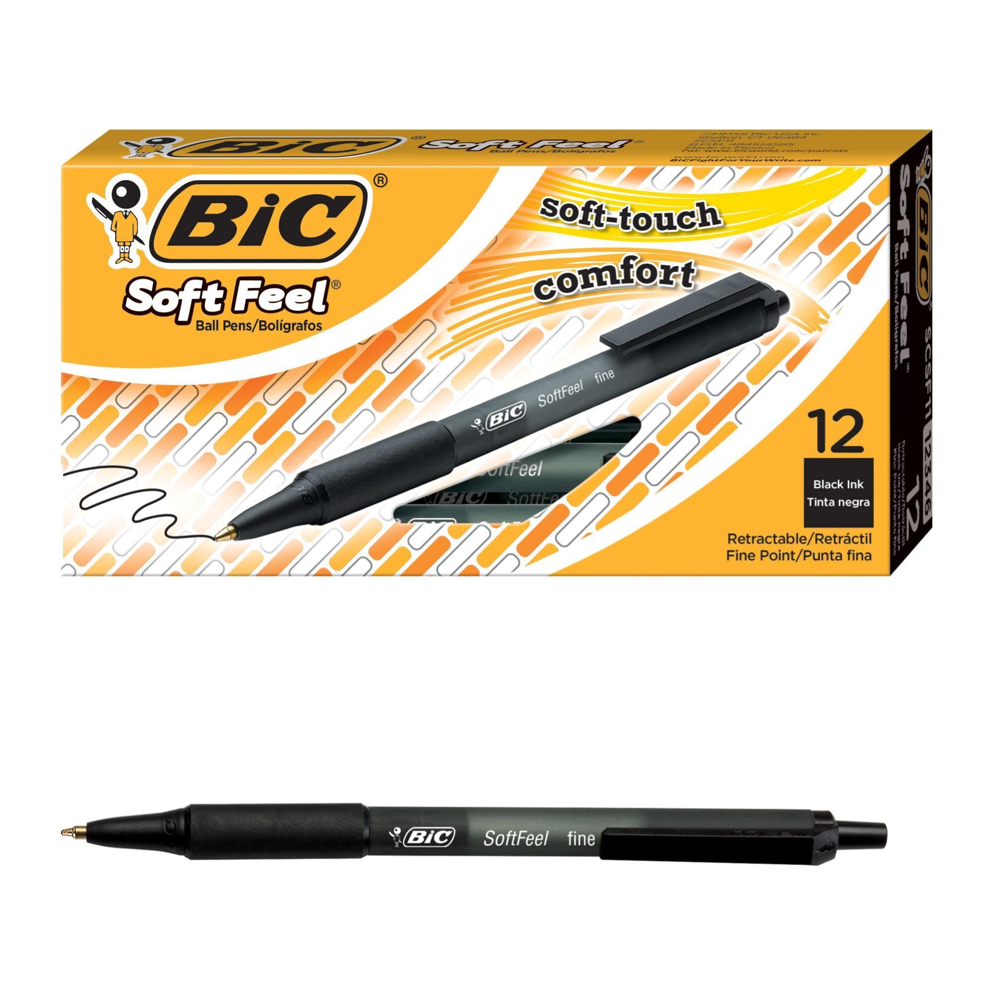 – Soft Feel Ballpoint Pens, Retractable Black Pens, Ideal for School, Medium Point (1.0mm), Pack of 12 8373971