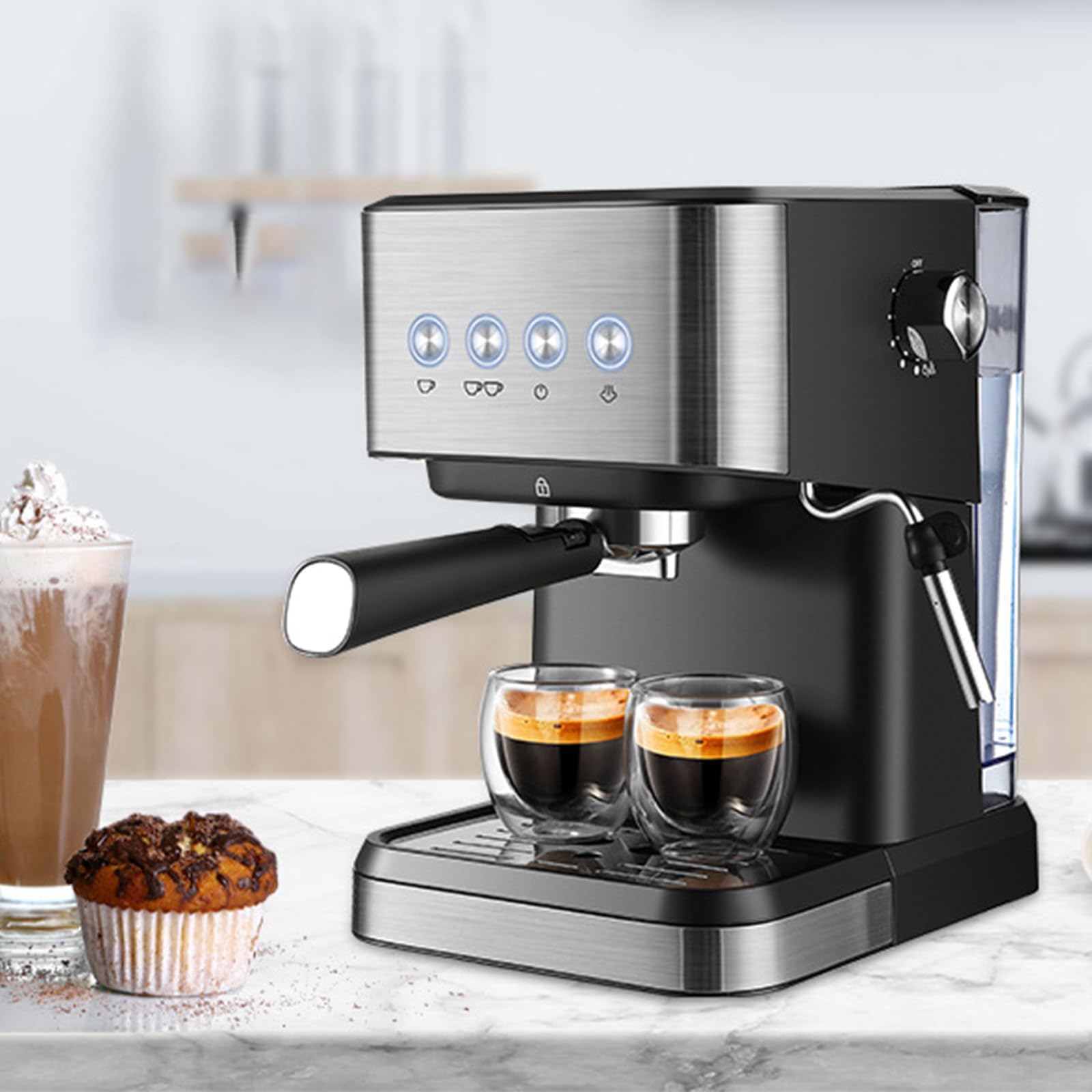 Cafetera expreso Profesional de 1050 W con vaporizador de Leche y depósito de Agua extraíble de 1,5 L para expreso, Capuchino y Latte.