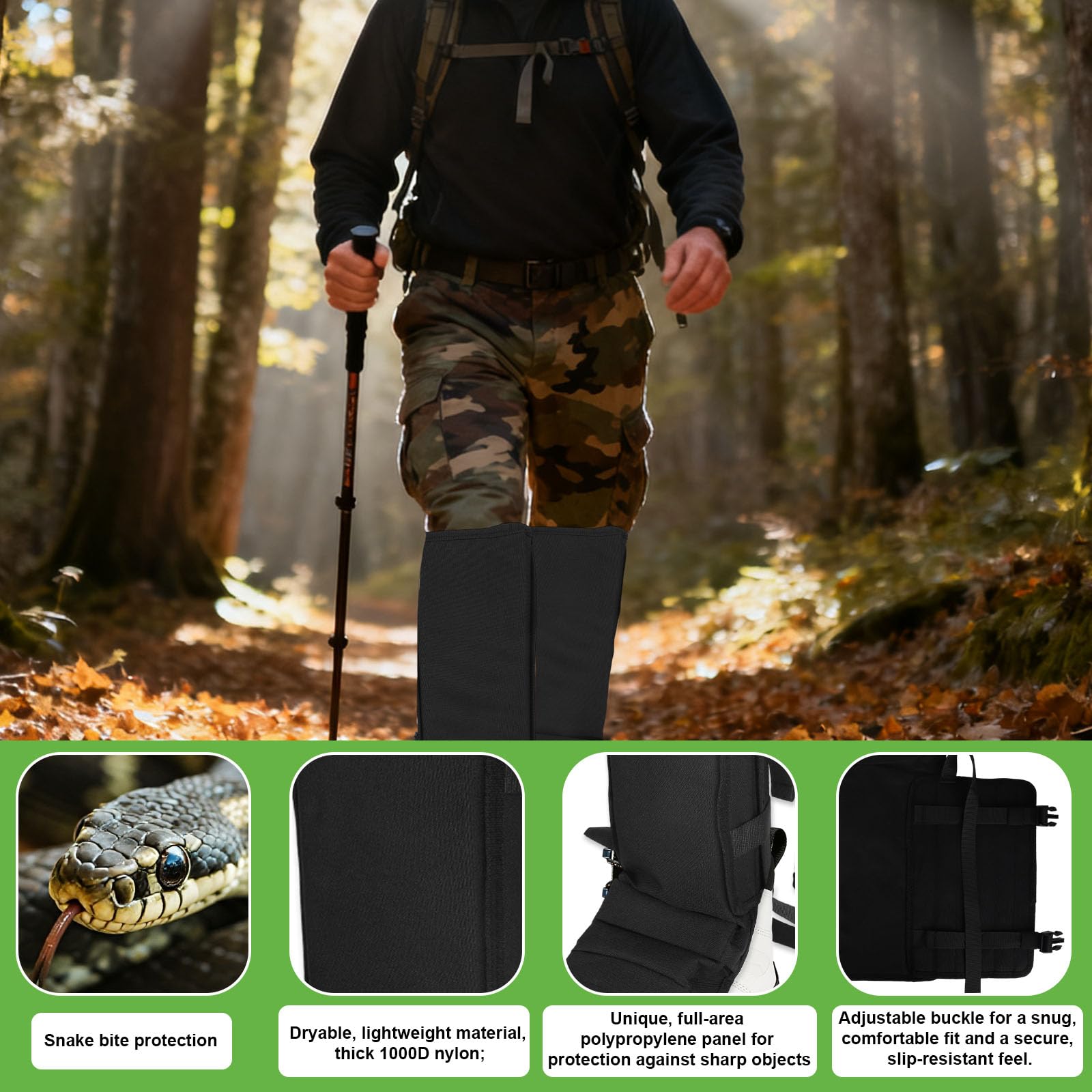 2pz Ghette Anti-Serpente, Protezione Anti-Serpente Regolabile e Impermeabile alla Caviglia per Escursionismo Caccia attività All'aperto Ghette da Trekking Resistenti per Adulti Donne e Uomini