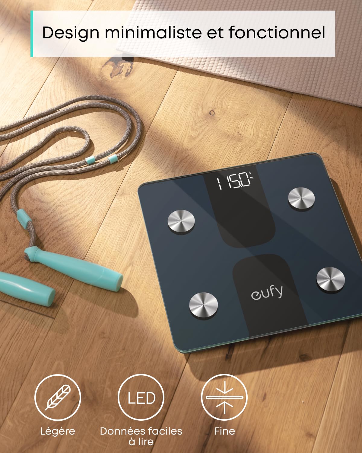 eufy C1 Pèse personne électronique by Anker – Balance digitale avec Bluetooth, affichage LED, 12 mesures (poids/IMC/masse grasse/etc.) avec appli Android/iOS
