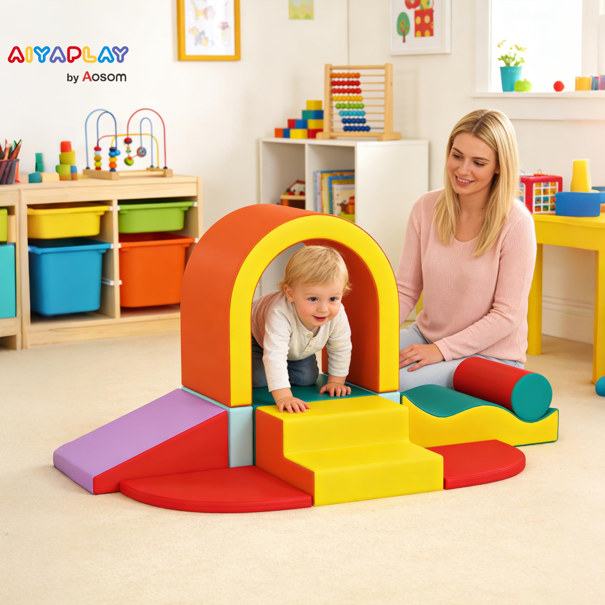 AIYAPLAY Parcours Motricité Bébé 10PCS, Mousse EPE, Housse PU, Multicolore | Module Motricité Bébé, Blocs Mousse de Construction, Jouets Éducatifs, Enfants d'Âge Préscolaire