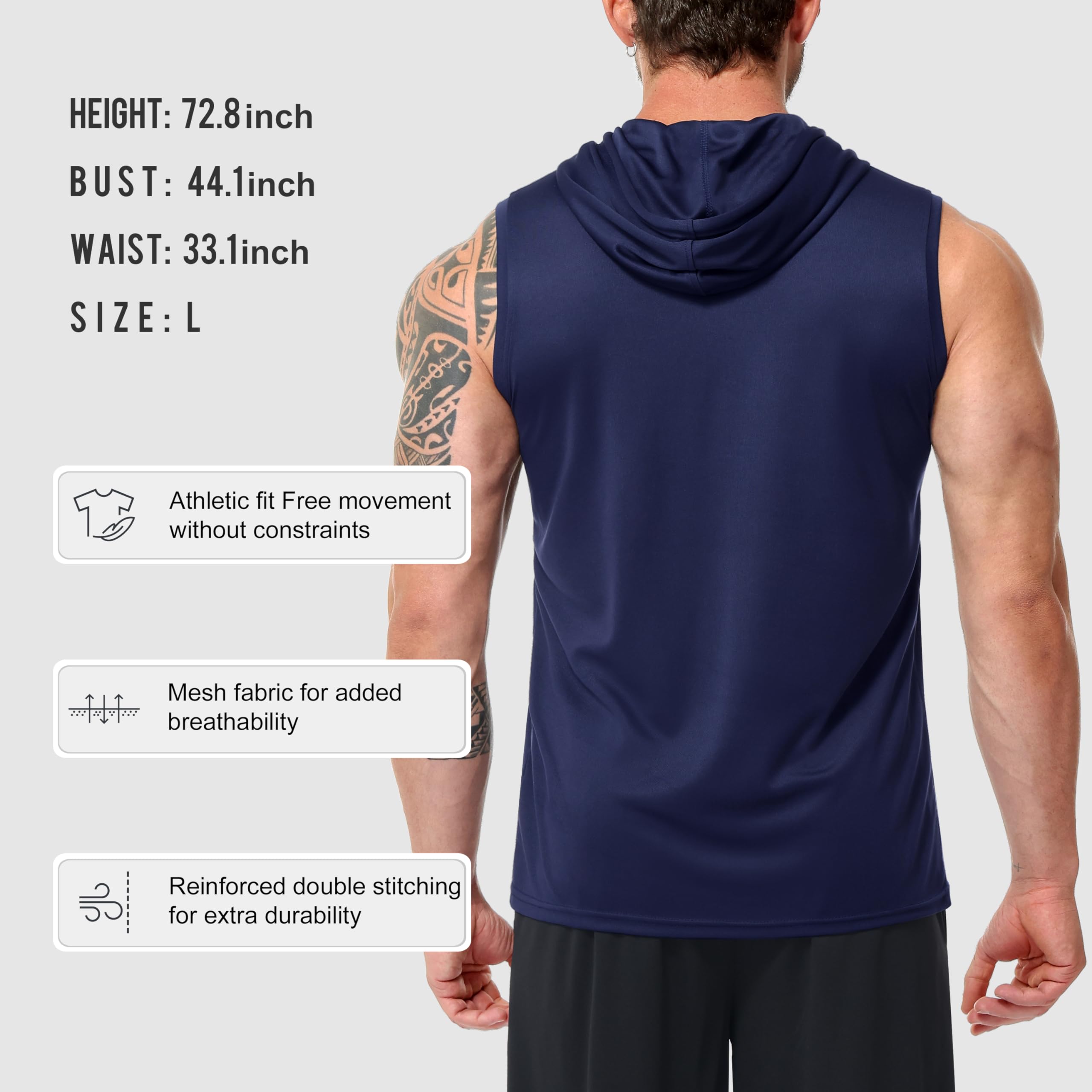 Sudadera deportiva sin mangas, sin mangas, camiseta sin mangas, camiseta de tirantes, 3 unidades, sudadera con capucha, gimnasio, entrenamiento, fitness, entrenamiento, musculación, camiseta
