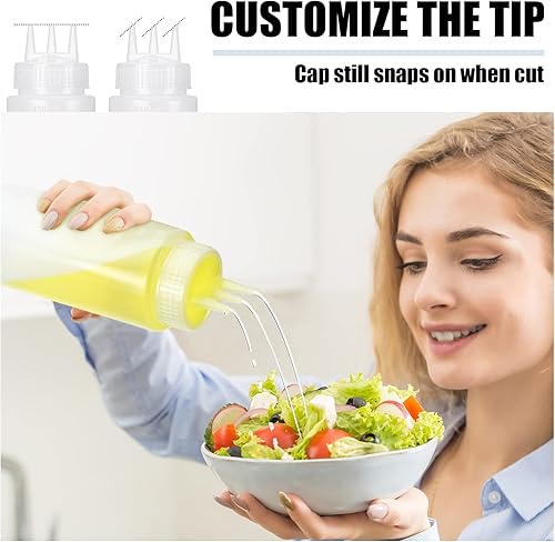 Miniatura 6 de Dingion 8 botellas exprimibles de 3 agujeros de 16 onzas, botellas de plástico para condimentos, recipientes para aderezo de ensalada para salsa de