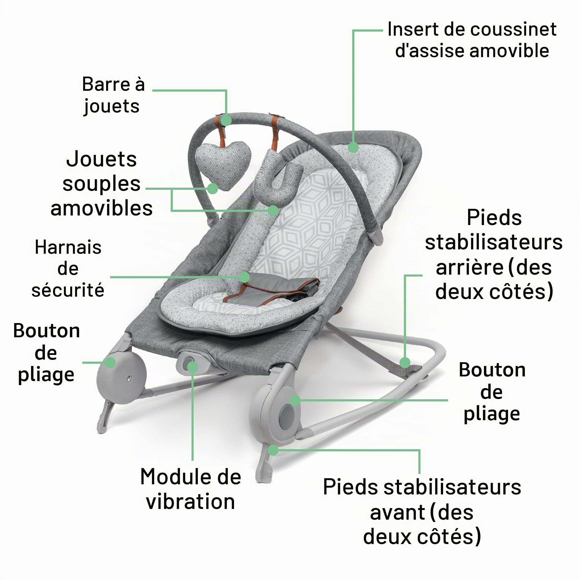 Summer Infant Summer Balancelle et sauteur Bouncer & Rocker Duo 2 en 1, balancelle et sauteur, pratiques, transport simple, avec jouets tout doux et vibrations apaisantes
