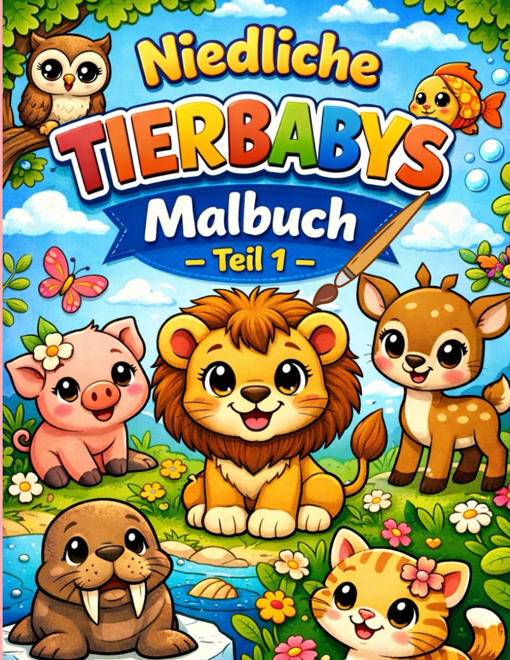 Niedliche Tierbabys Malbuch – Teil 1: Niedliche Naturmotive: Lustige und einfache Malvorlagen mit bezaubernden Tieren in verspielten Szenen.