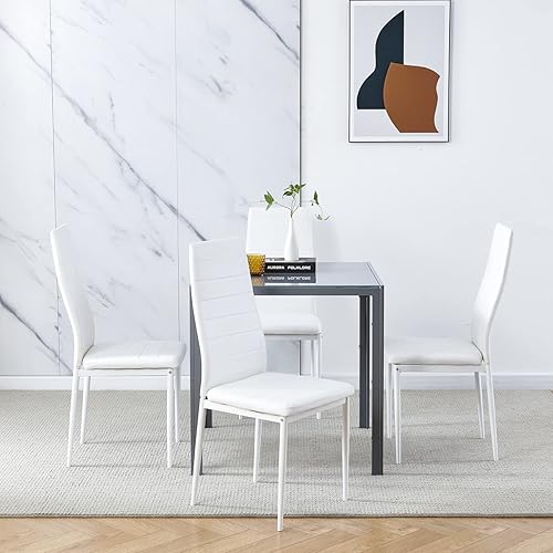 Miniatura 2 de Juego de 4 mesas de comedor y sillas de comedor de cristal negro de 5 piezas, moderna mesa cuadrada de cocina pequeña y 4 sillas de comedor que