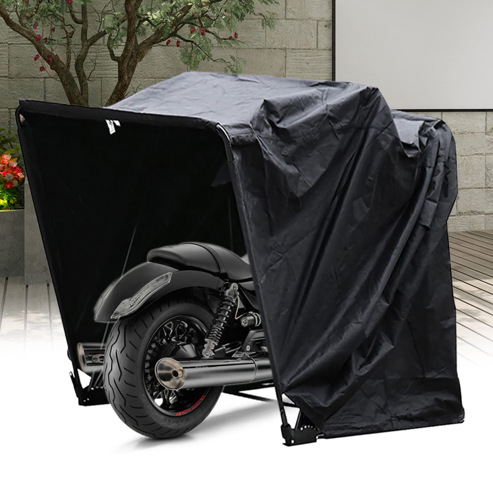 Garaje de moto resistente a los rayos UV e impermeable, 270 x 105 x 155 cm, tienda plegable para moto y scooter, garaje universal ventilado con marco de acero y bolsa de transporte