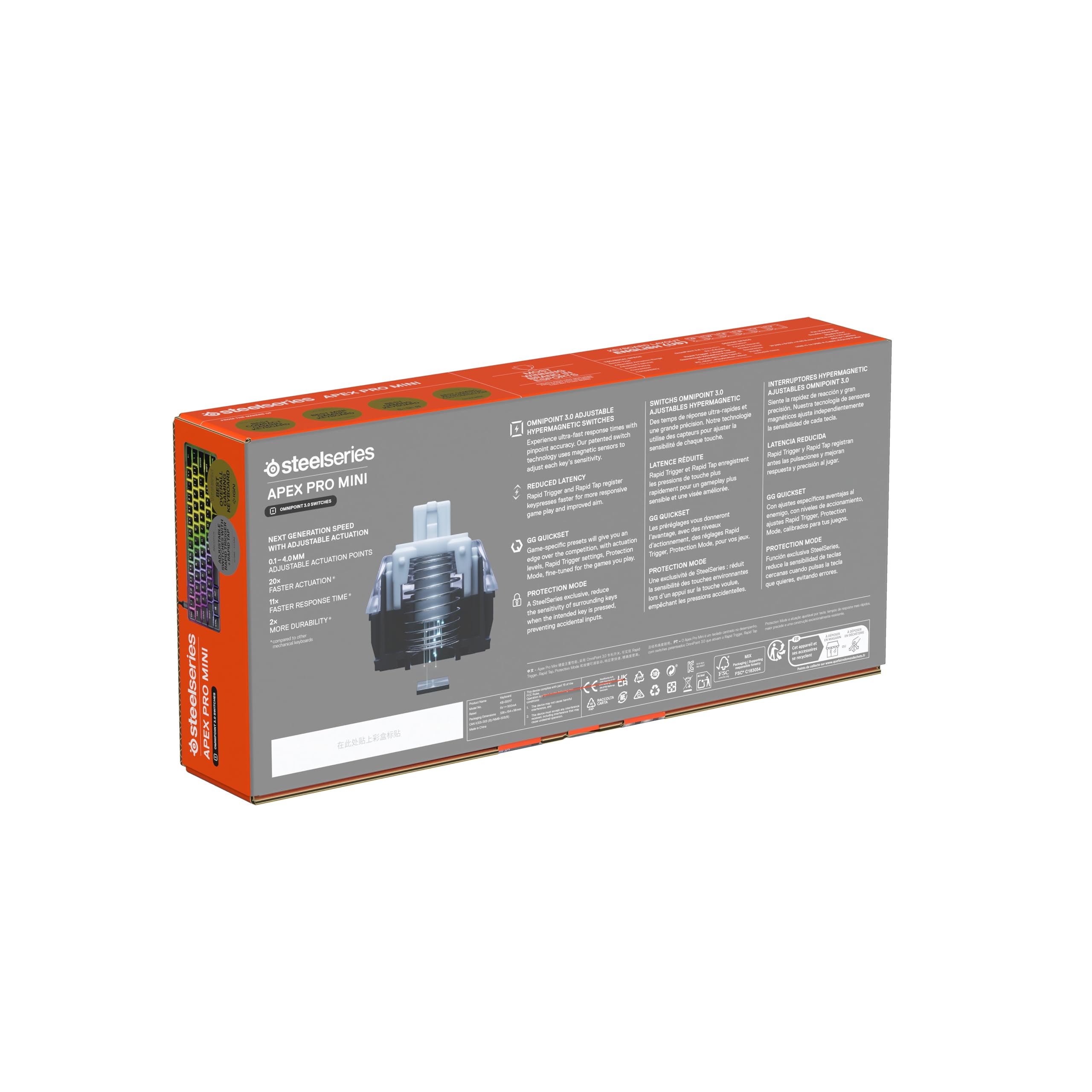 SteelSeries Apex Pro Mini Gen 3 con Switch HyperMagnetic OmniPoint 3.0 - Attuazione regolabile - Rapid Trigger - Preset di gioco - Protection Mode - Rapid Tap/SOCD - RGB -Copritasti in PBT - UK QWERTY