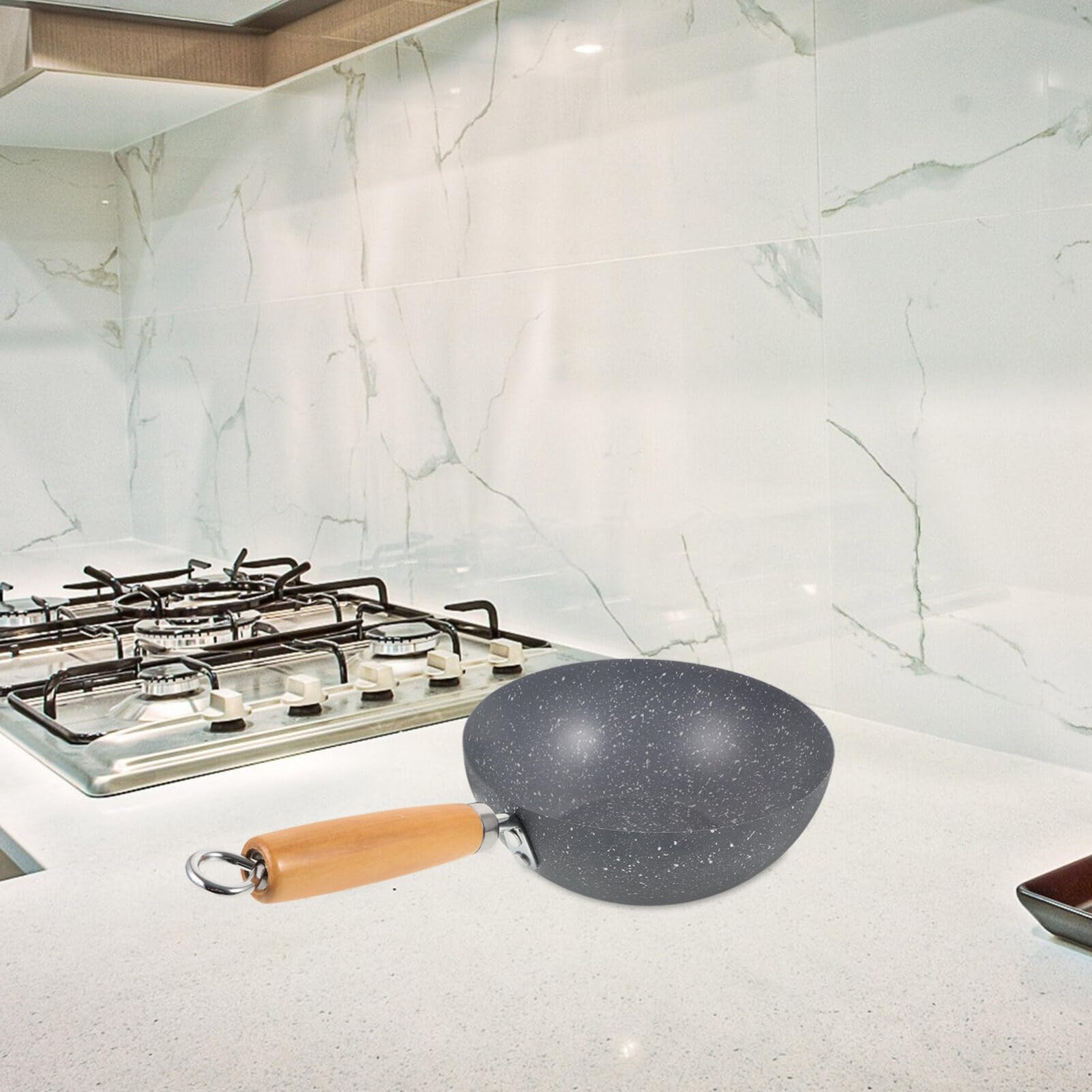 Wok tradicional de mármol pequeño hierro antiadherente para freír barbacoa fácil de limpiar 9