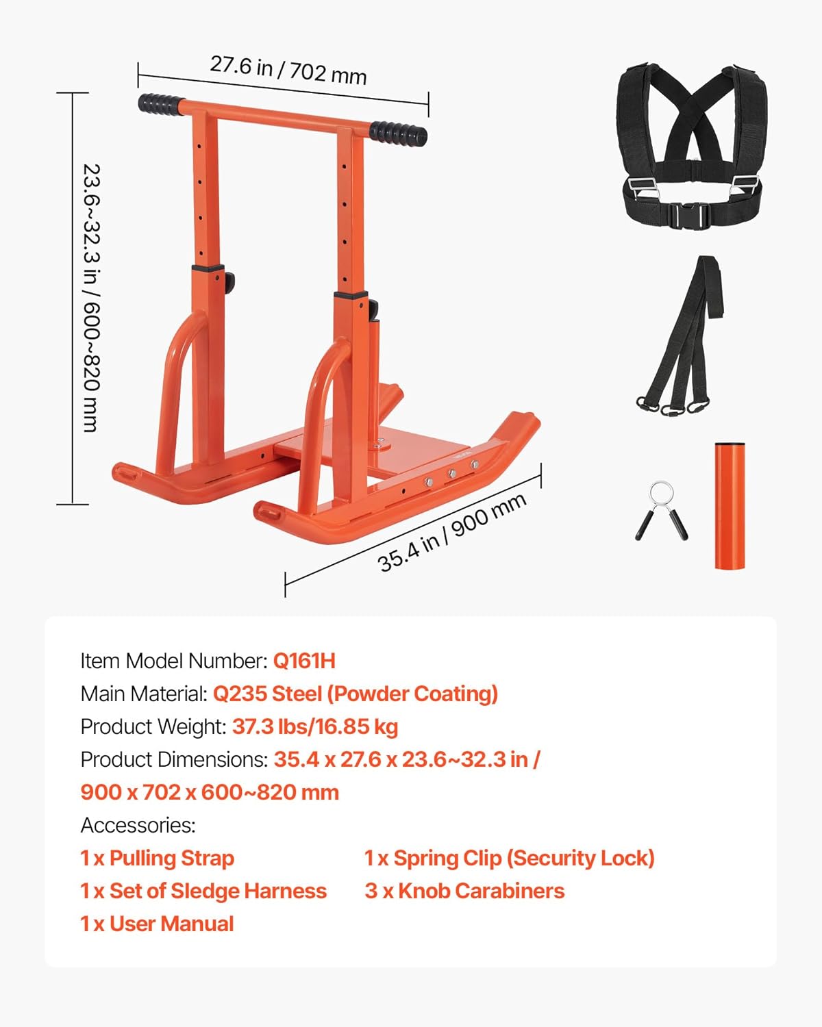 VEVOR Football Sleds and Chutes, Weight Sled, Football Training Pull Push Running Sled, Fitness Workout Sled Push Gym Equipment, Adjustable Height Handle, Compatible 1/2 in Weight Plates