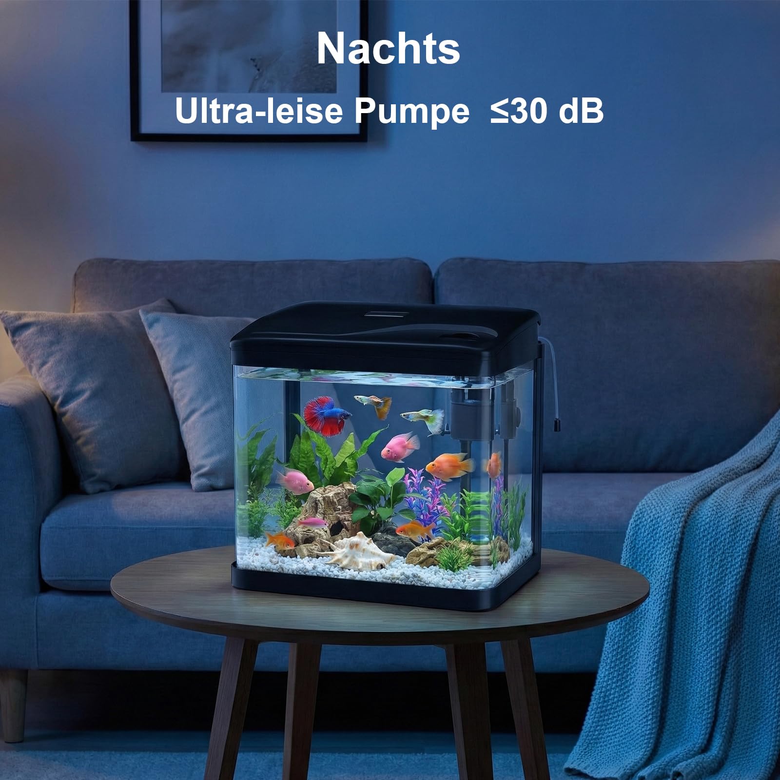 6L Aquarium Set Nano Fischtank Aquarium Mit LED-Leuchten & Filtersystem kleines Aquariums Komplettset Schwarz