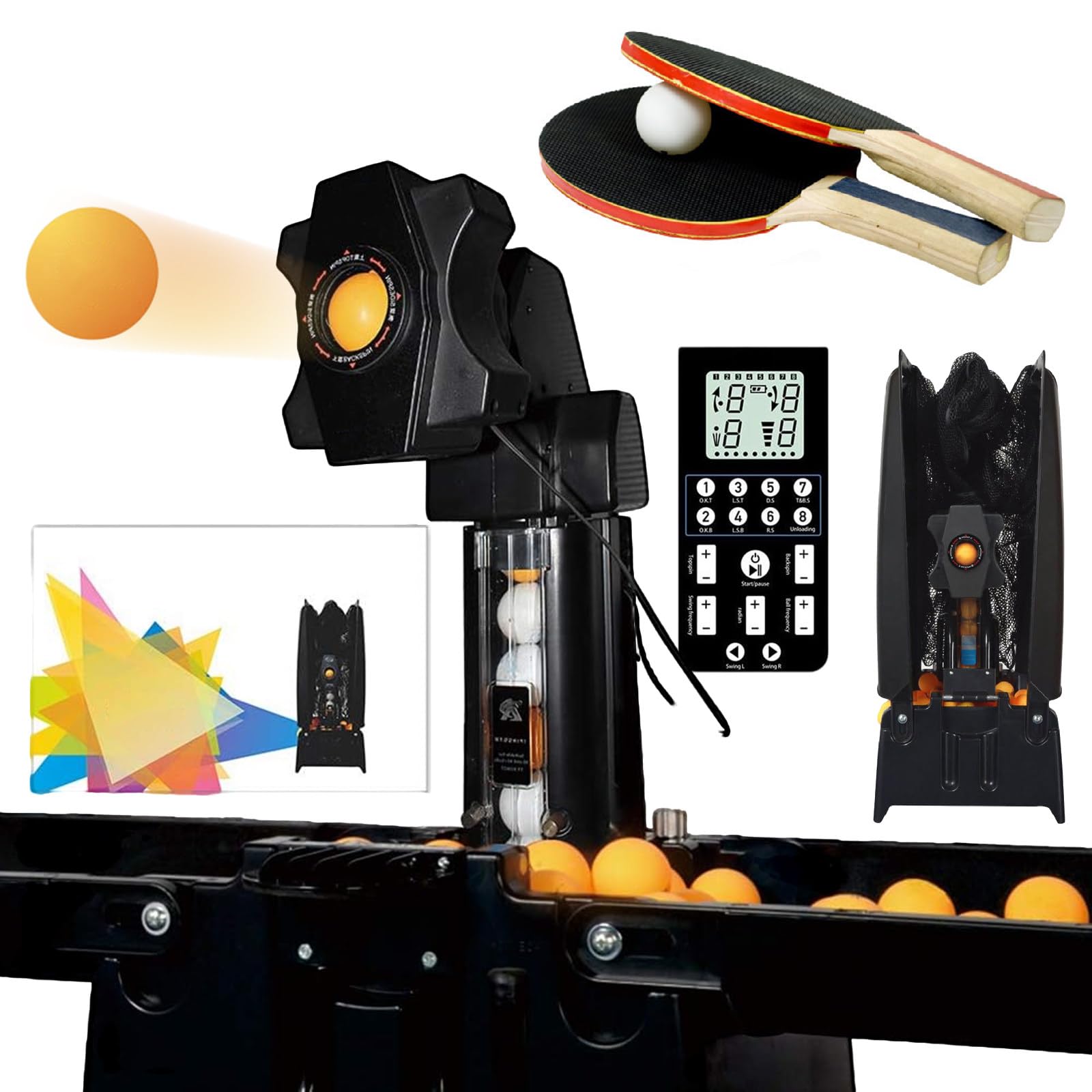 Robot da ping pong con capacità di 300 palline, frequenza 30-90 palline/min, 9 modalità di rotazione, riciclaggio automatico della palla