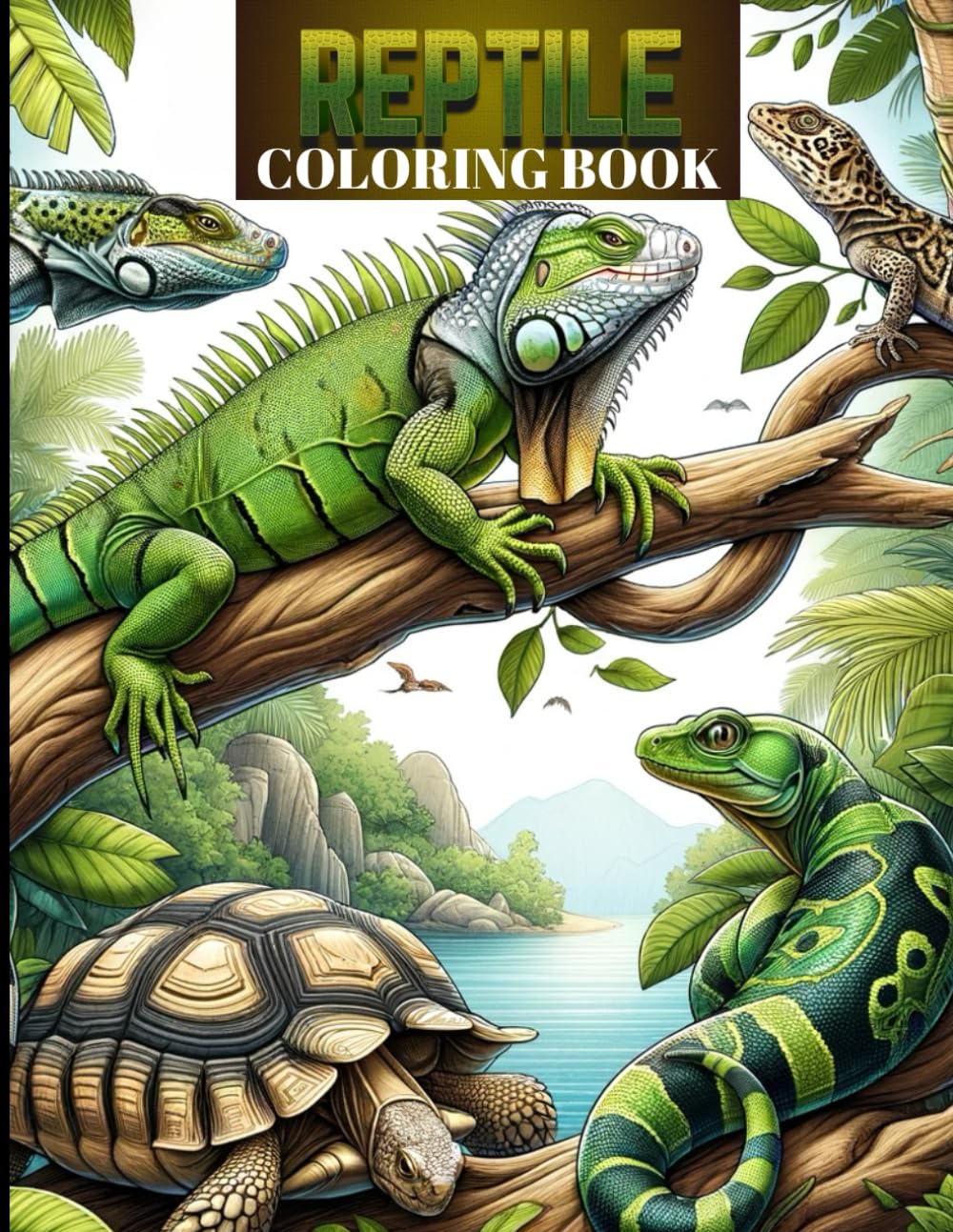 Reptile Coloring Book: Amazing Reptiles and Amphibians Coloring Book For Kids and Adults 40 Pages To Color