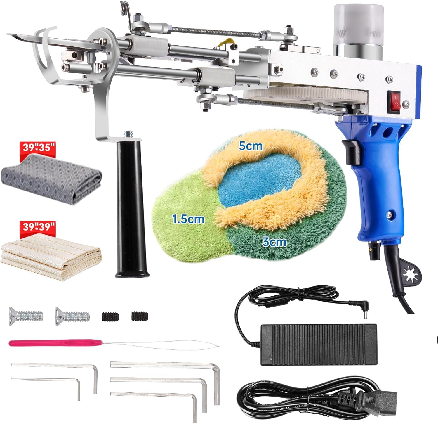 BESGEER 2 in 1 Cut &amp; Loop 5cm Long Pile Tufting Gun for Beginners, Blue