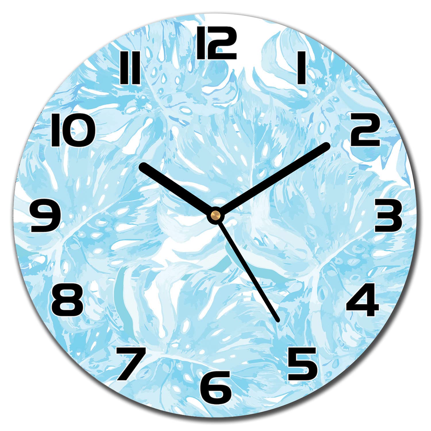 Horloge en verre cuisine salon motif feuille de palme 30cm