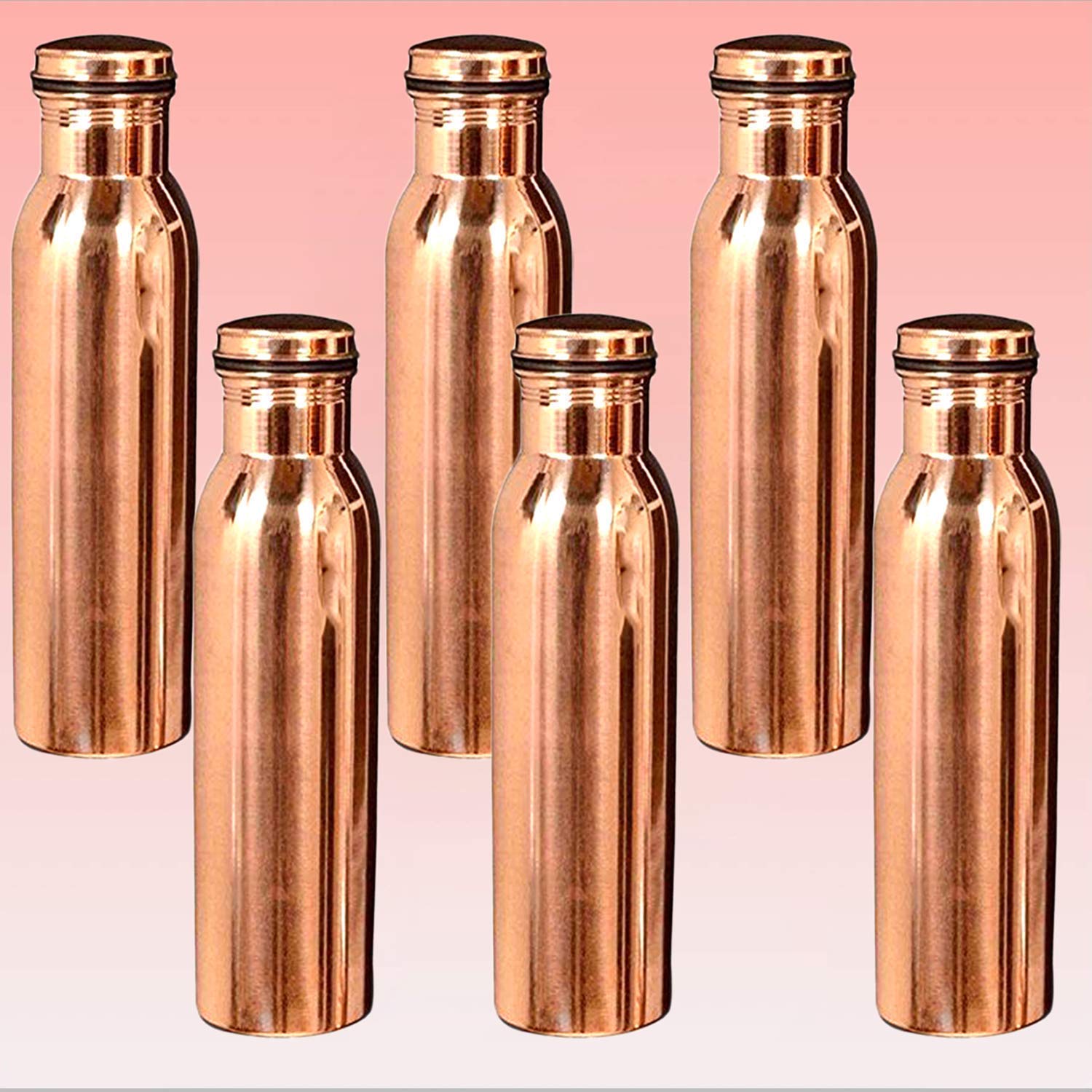 Ukal Pack of 6 Handmade Engraved Antique Design Jointless Leakproof Seamless Drinkware Storage Copper Water Bottle for Home