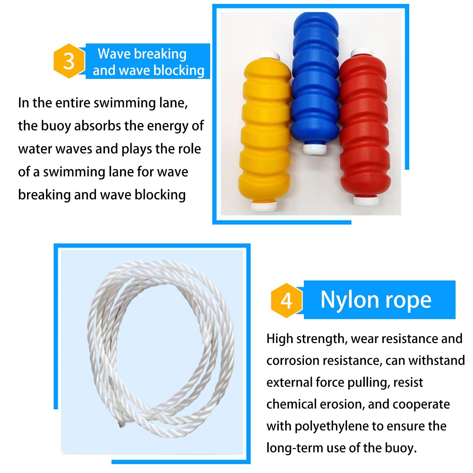 Kit de cuerda y flotador de seguridad para piscinas,Separadores de carriles para piscinas, líneas de flotación de boya para marcador de carriles, línea divisoria de seguridad para piscinas(Diameter 9c
