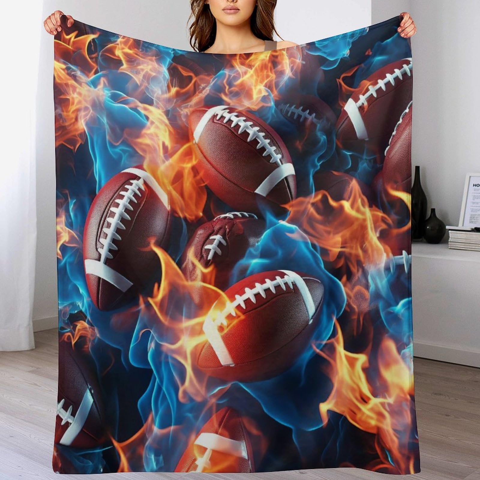 GGJJTT Rugby Blanket Flannel Throw Blankets for Women Men Girls Boys All Seasons Soft Cozy Throws Blanket for Couch Sofa Bed 180×200cm