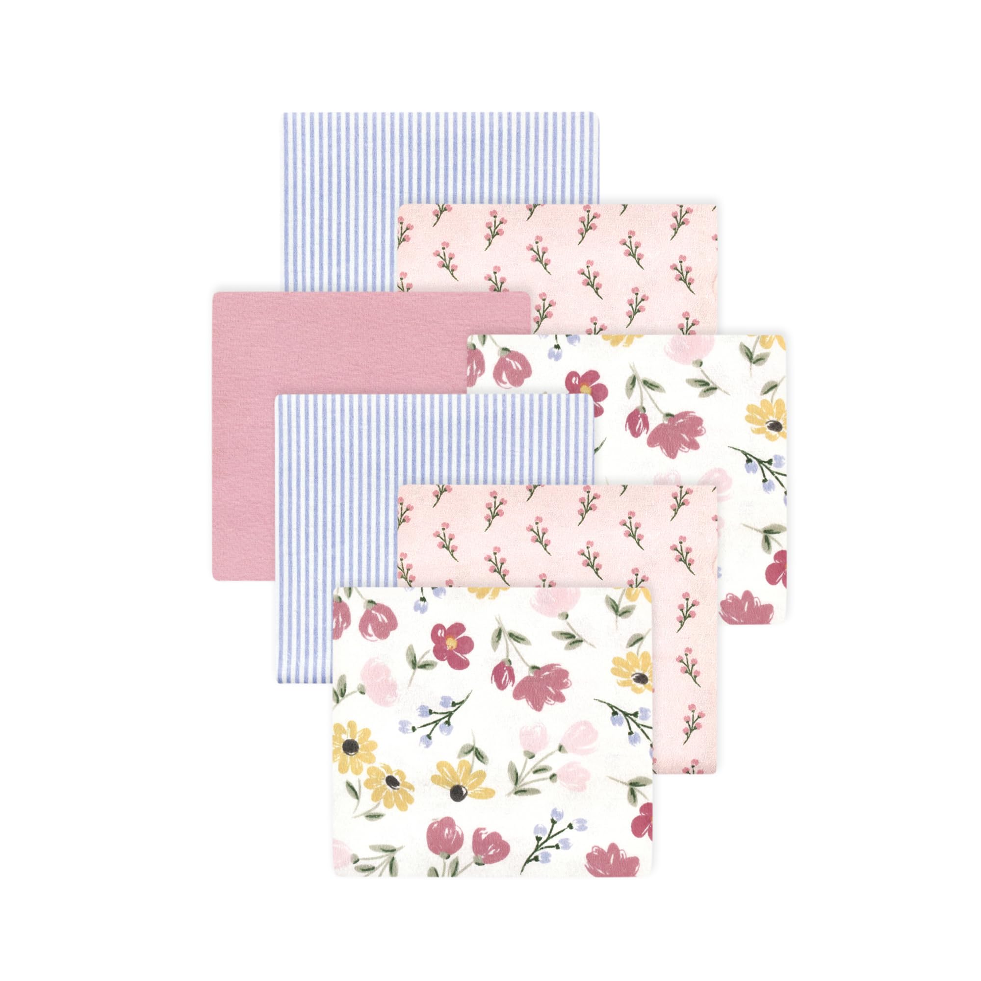 Little Treasure Hudson Baby Cotton Poly Flannel Receiving Blankets Multipack, Pink Soft Painted Floral, 30x30 inches