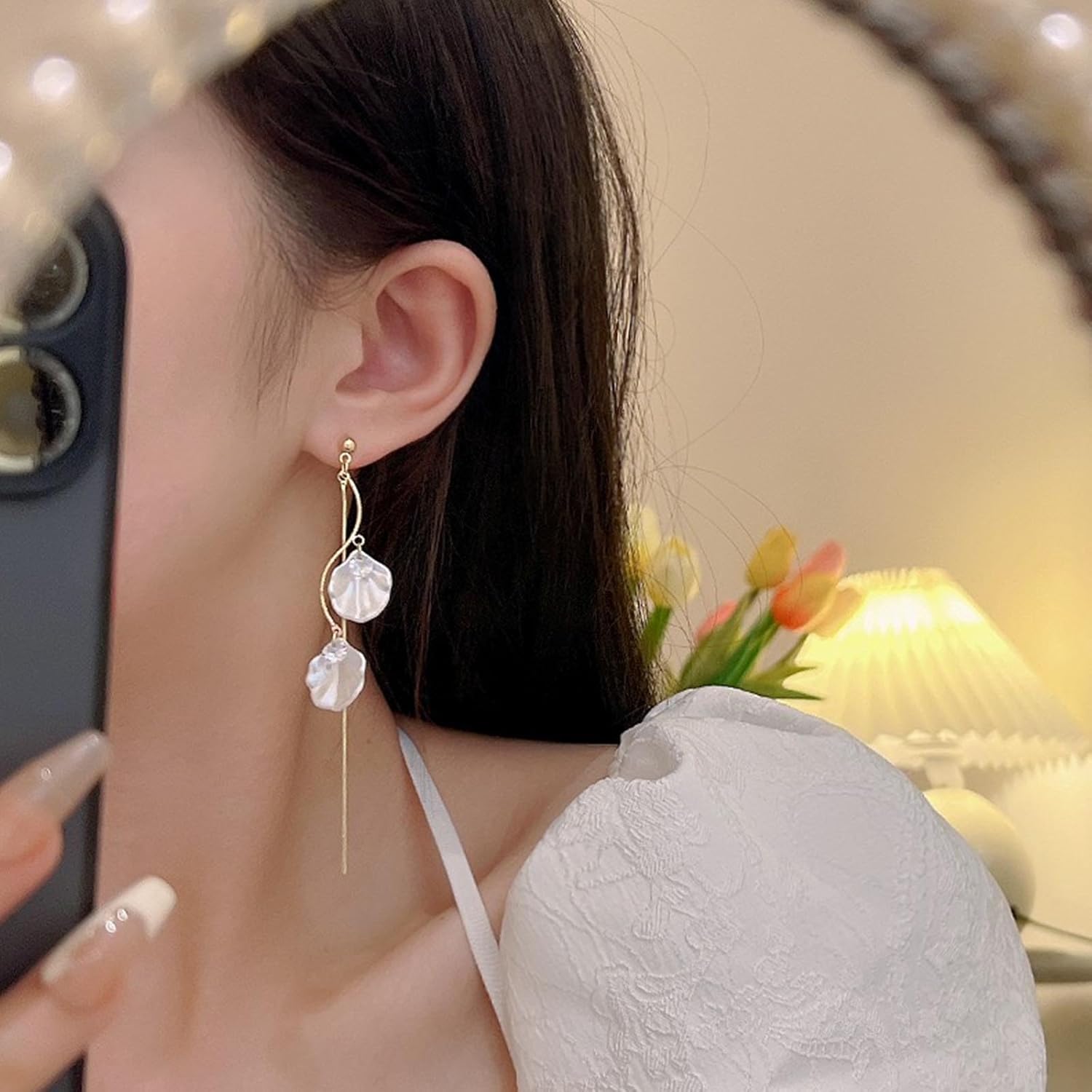 W WEILIRIAN Boho Long Shell Earrings Shell Dangle Drop Earrings Cowrie Seashell Earrings White Shell Drop Earrings Jewelry for Women and Girls Gifts - Image 6